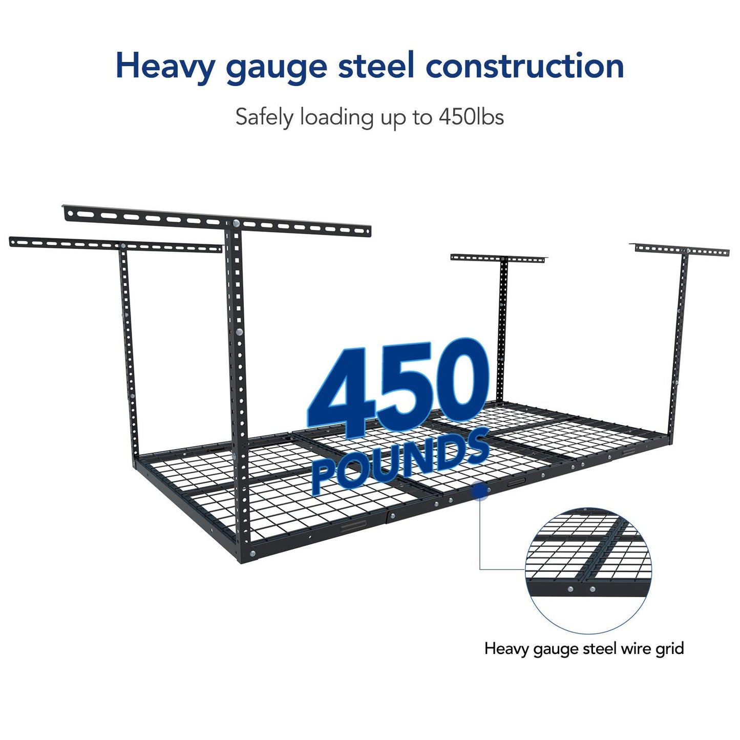 FLEXIMOUNTS 4x6 Overhead Garage Storage Adjustable Ceiling Rack 72" Length x 48" Width x 40" Height, 450lbs Weight Capacity, Black, Classic Series