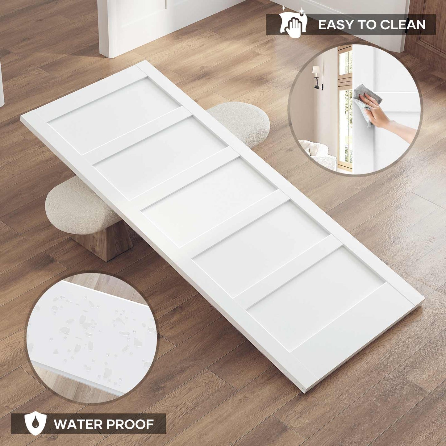 ROYMELO 38x84 Inch White Sliding Barn Door Slab with 6.6ft Hardware Kit Included, 5-Panel, MDF Wood Panel Covered with Water-Proof Scratch-Proof PVC Surface, Simple DIY Assembly