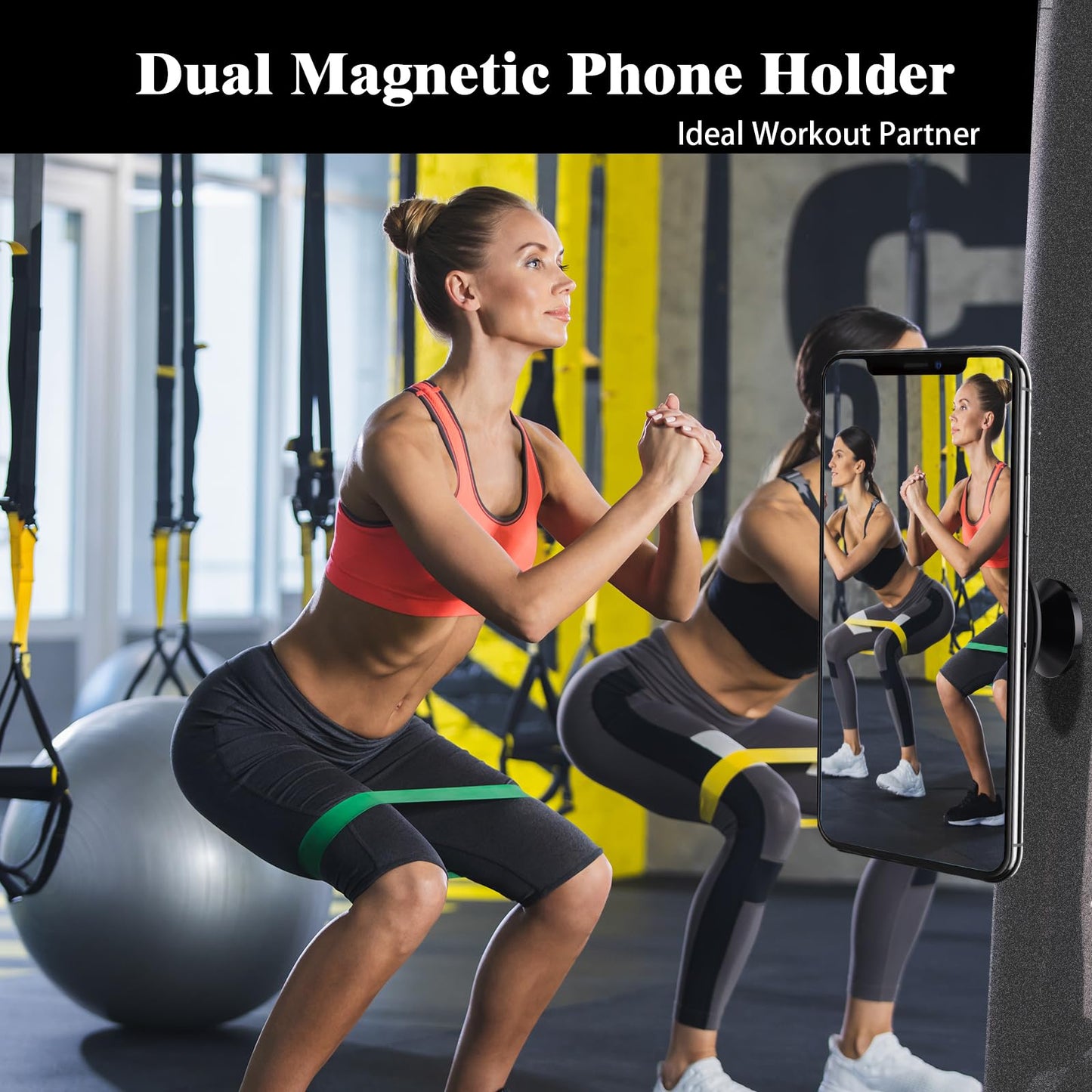 Double Sided Magnetic Phone Holder, 360° Adjustable for Gym and Golf Carts, Strong Magnet, Shoot Hands-Free Videos During Exercise, Compatible with MagSafe Cases & iPhone 17/16/15/14/13 Pro Max Plus