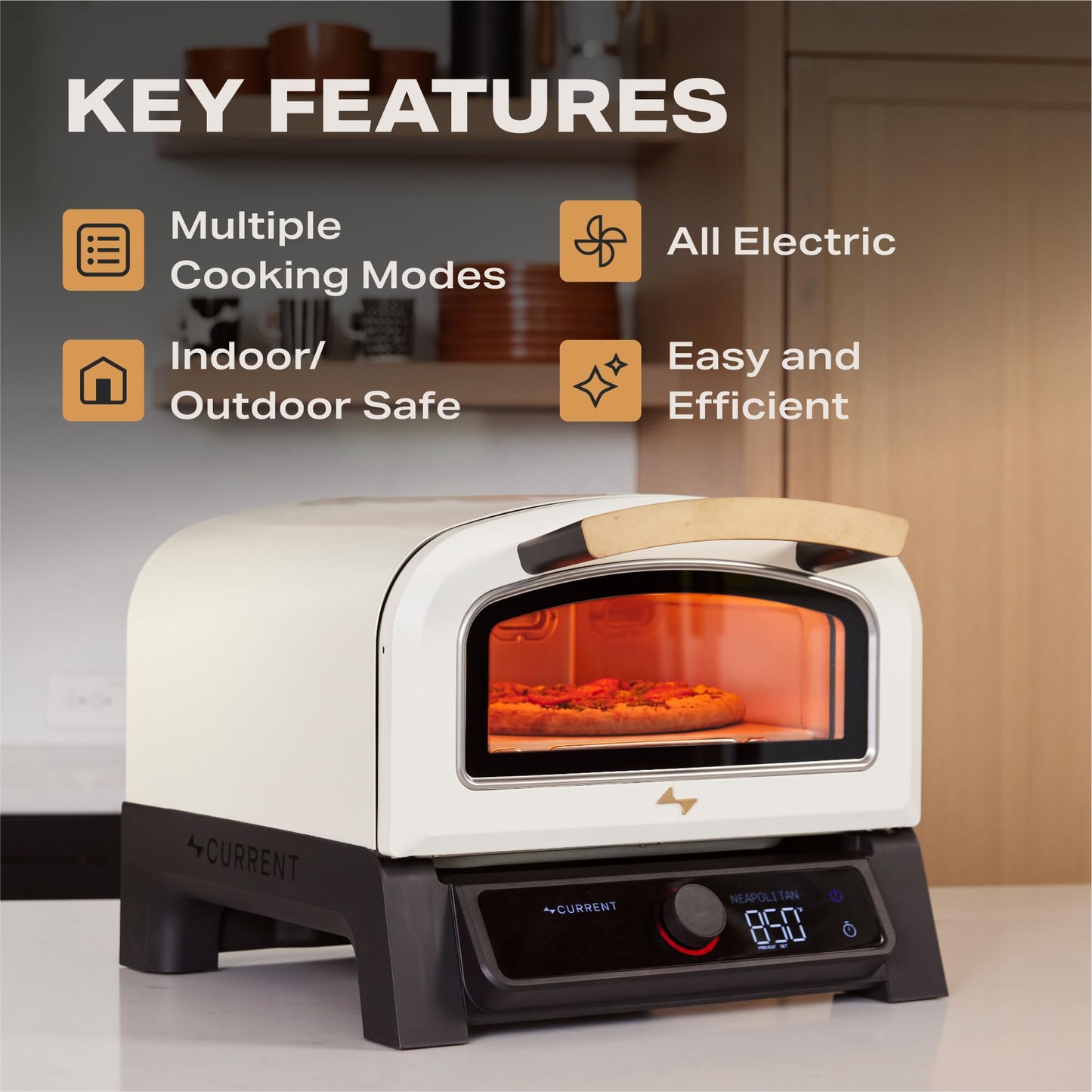 Current® Model P Electric Pizza Oven Indoor & Outdoor, 850°F Countertop Oven, No Turning Required, Perfect Pizza Every Time, Smart App Control, 12-Inch Pizza Stone Included, Slate