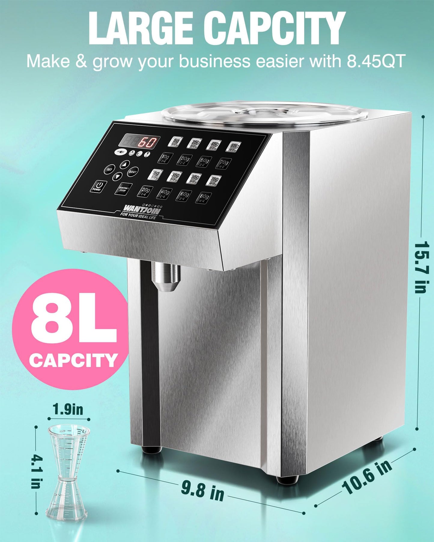 WantJoin Fructose Dispenser - 16 Weight Settings Automatic Syrup Dispenser Machine Commercial 8L/8.5Qt Quantitative Machine for Beverage with Measuring Cup Mixing Stick Bubble Tea Equipment