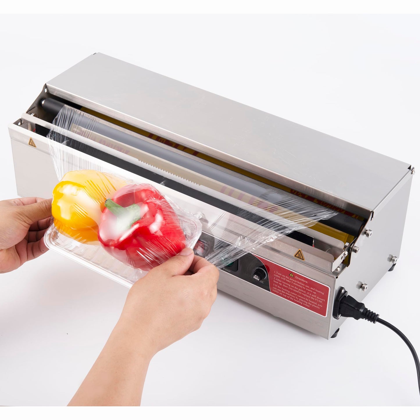 18 Inch Stainless Steel Hand Wrapping Machine & Film Dispenser with Electric Heated Cutter for Commercial Kitchens
