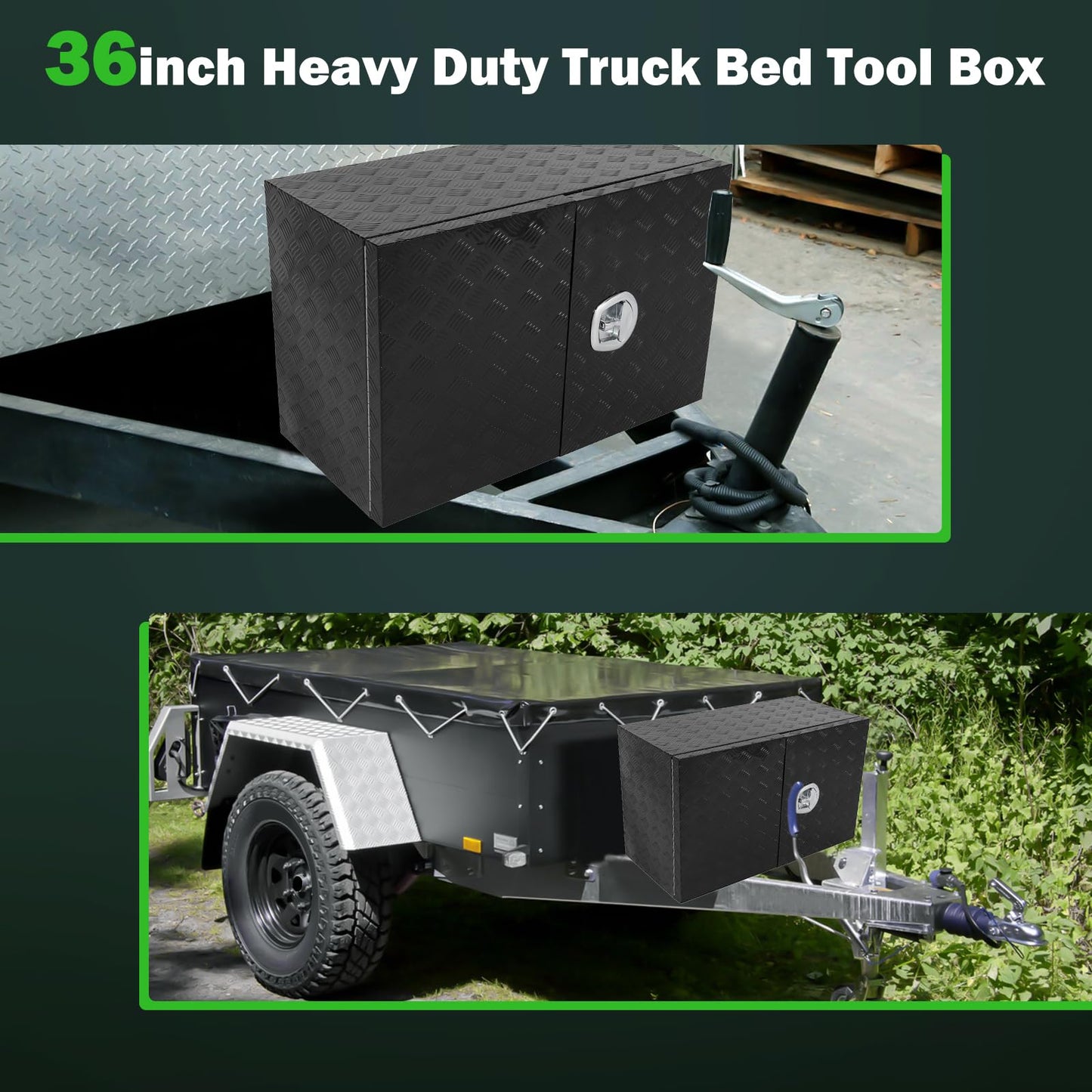 SCITOO 36" Aluminum Diamond Plate Truck Bed Tool Box,Heavy Duty Crossover Storage for Most Full Size Pickups,Lockable Weatherproof Chest,Fits 36"WX24"DX24"H Truck Beds,Easy Access to Load and Unload
