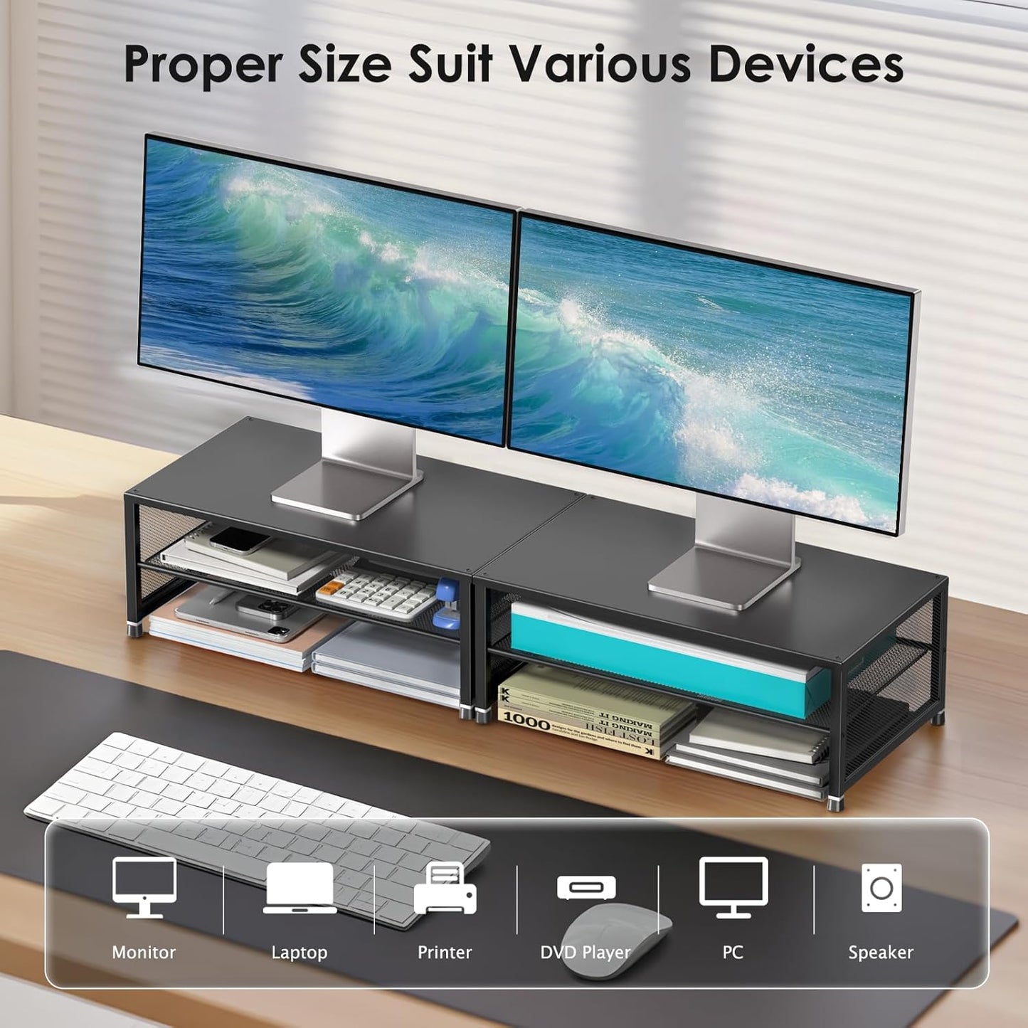 2-Tier ECOLOVI Computer Monitor Stand Riser, Desk Organizer for Monitor, Printer & Laptop Stand, Desktop Workspace