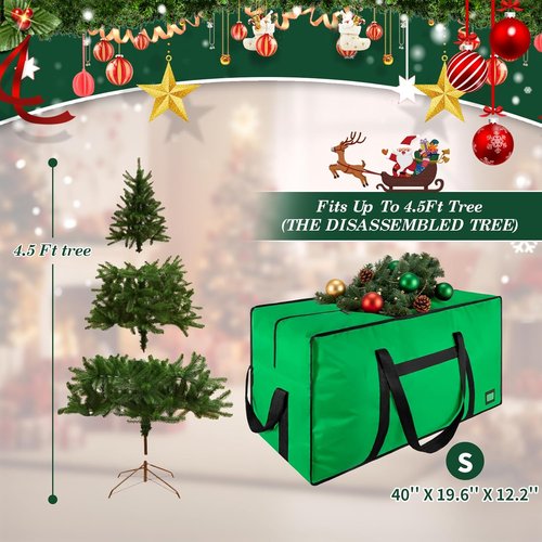 Heavy Duty Christmas Tree Storage Bag by [Brand Name] - Large Capacity with Reinforced Handles & Dual Zippers | Fits 3FT-4.5FT Artificial Trees - Green