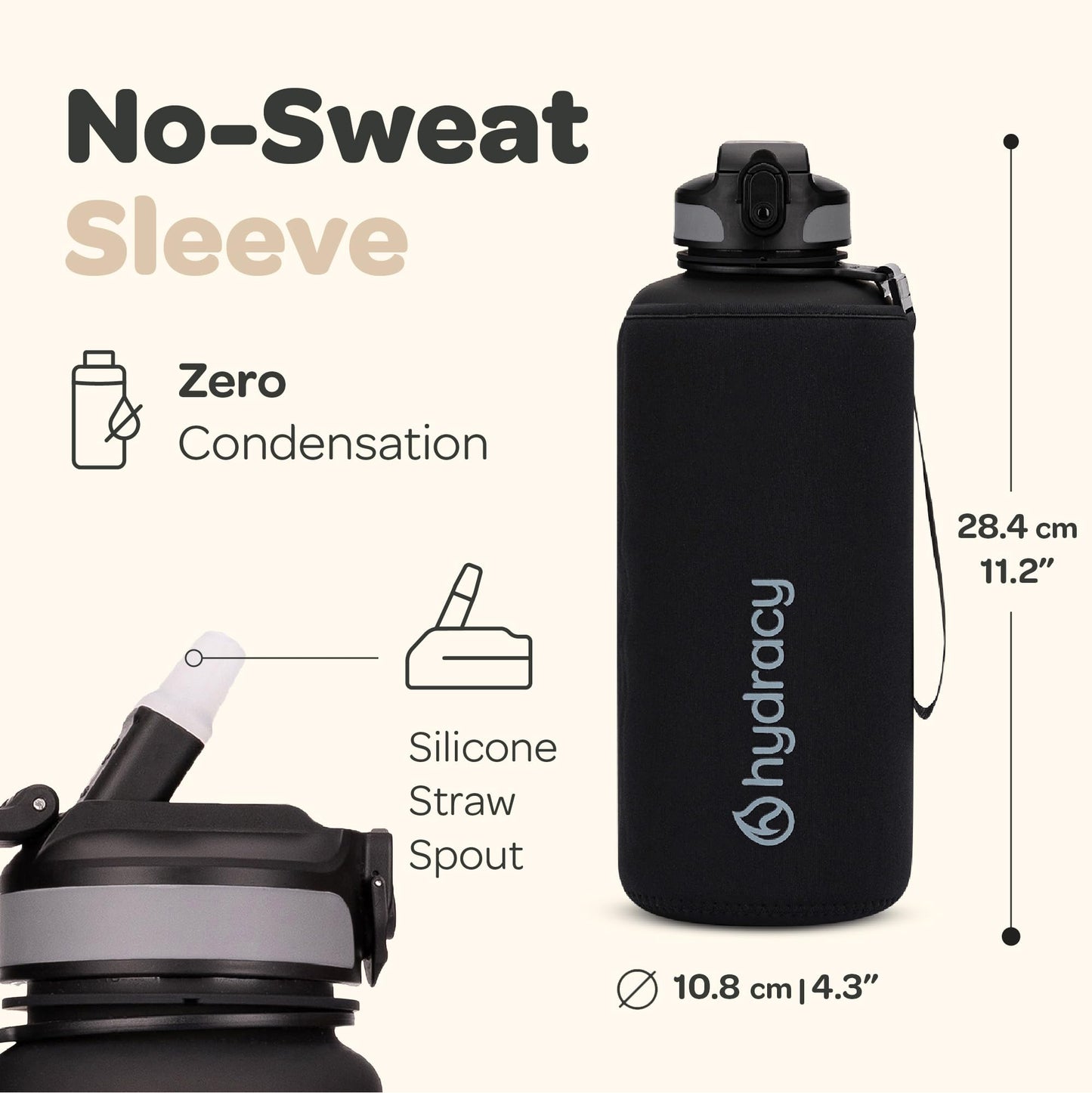 Hydracy 2L Large Water Bottle, Shatterproof, BPA Free Tritan Plastic, Leakproof, Zero Condensation, With Detachable Carry Strap, Spillproof Lid, Convenient Silicon Spout, Ideal for Gym, Yoga