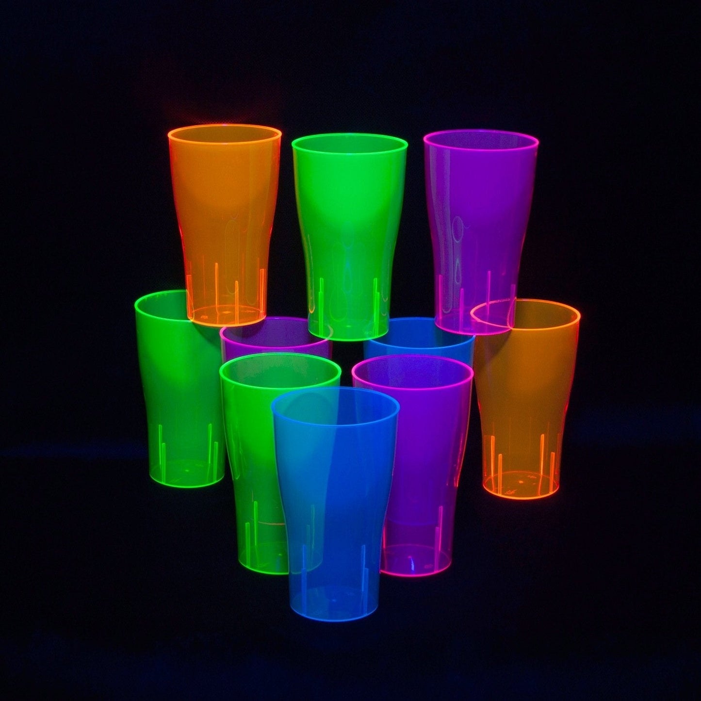 Party Essentials N161090 Brights Plastic Party/ Pint Glasses, 16-Ounce Capacity, Assorted Neon Pink/Green/Blue/Orange (Case of 120)