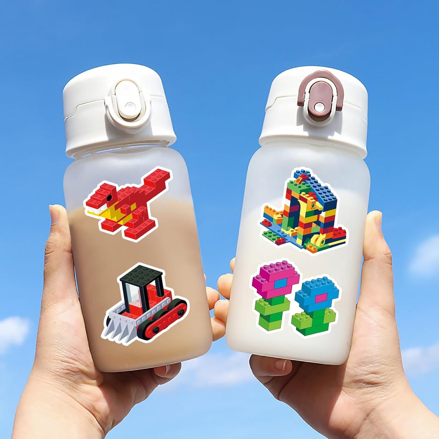 Dslalaly 51 PCS Reusable Cartoon Building Block Stickers - Waterproof Decals for Water Bottles, Laptops & Scrapbooking