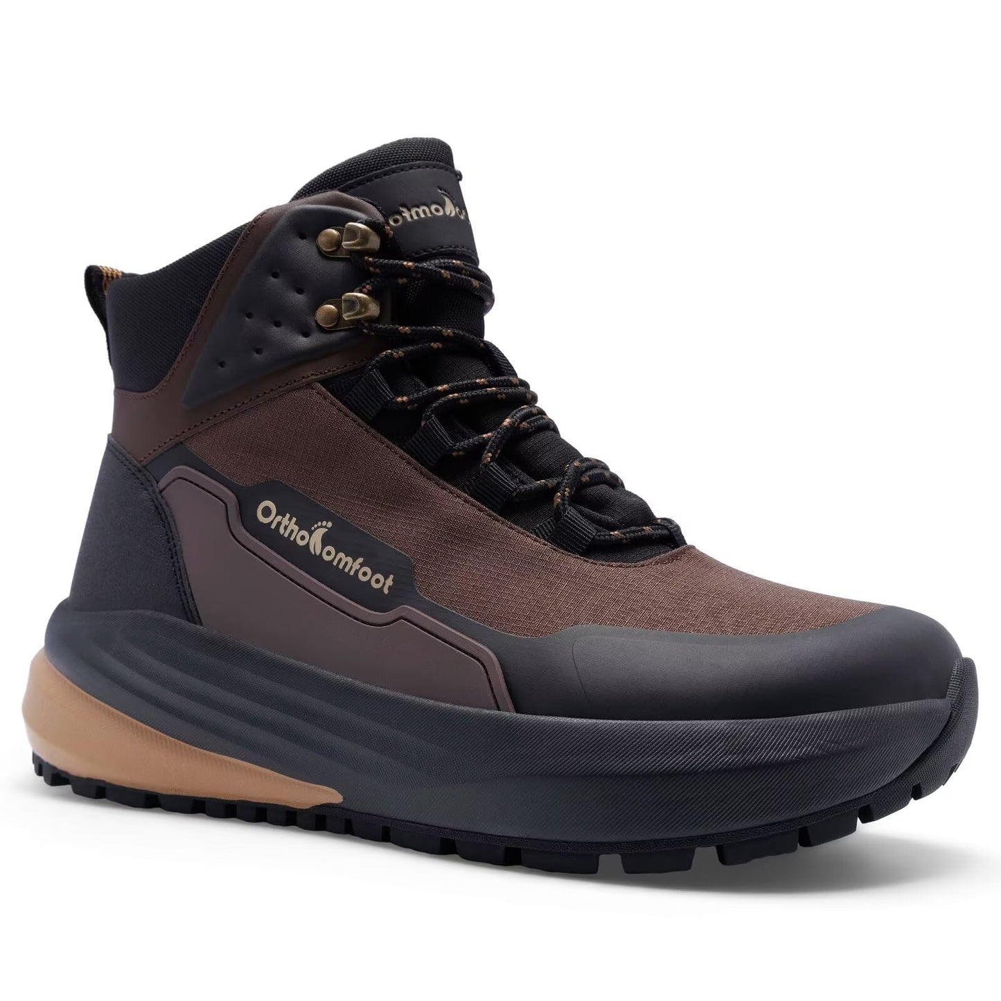 Men's Orthopedic Wide Mid Hiking Boots: Comfortable Plantar Fasciitis Orthotic Arch Support Bunions Recovery Trail Sneakers, Leisure Slip Resistant Stylish Standing Walking Shoes Brown Size 11