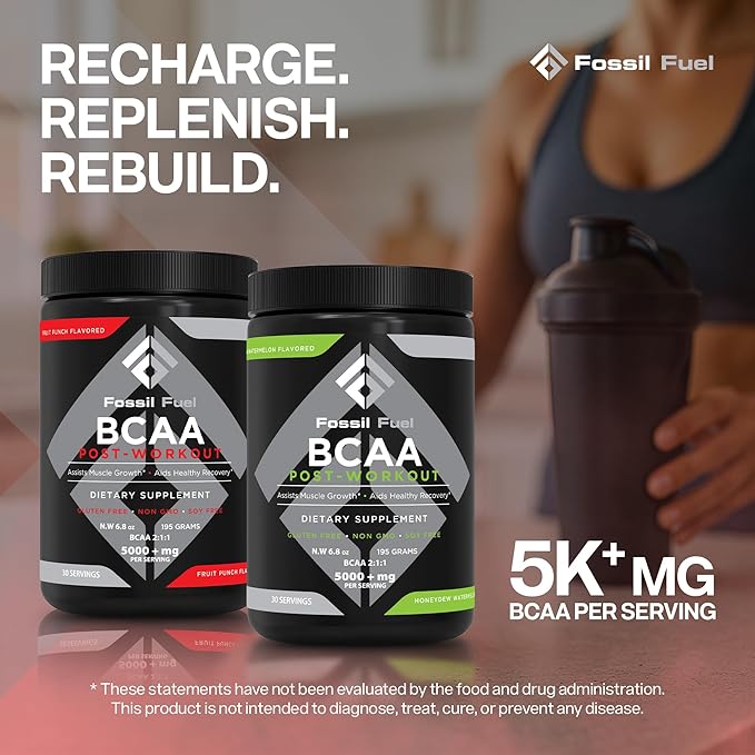 Fossil Fuel BCAA Sugar-Free Post-Workout Powder with BCAA?™s, Glutamine, Vitamin B6 Essential Amino Acids for After Workout Muscle Recovery, Endurance and Hydration Fruit Punch (30 Servings)