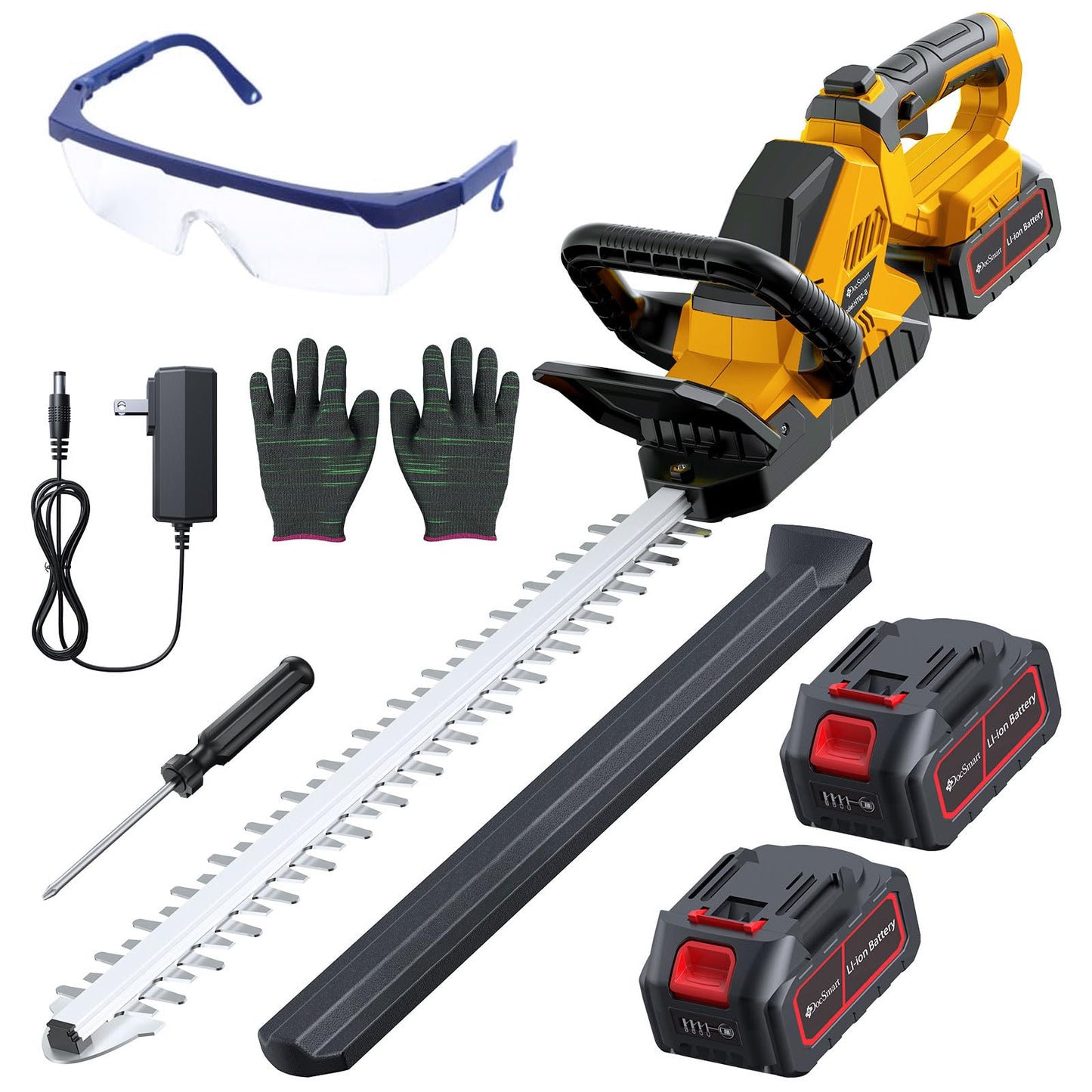 20'' Hedge Trimmers Cordless with 2pcs 4000mAh Battery, Brushless Electric Handheld Bush Clipper with Rechargeable Batteries, 3000RPM 180° Rotatable Head, 2/3'' Blade Gap, for Men