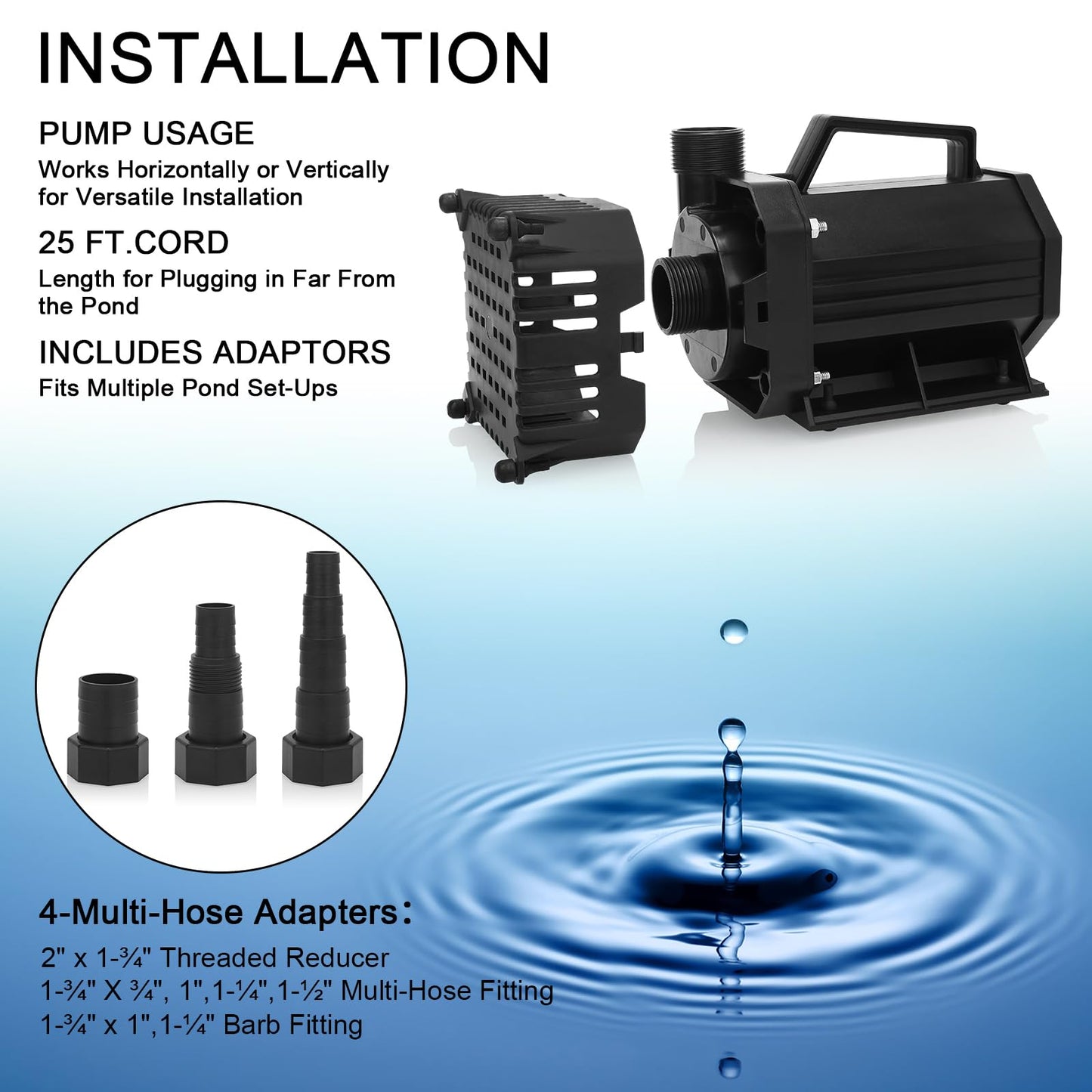 BARST 5500GPH Submersible Water Pump UL Certified Pond Pump with 25FT Cord, 460W High Flow Water Fountain Pump Waterfall Pump For Outdoor Ponds,Fountain, Waterfall, Koi Pond