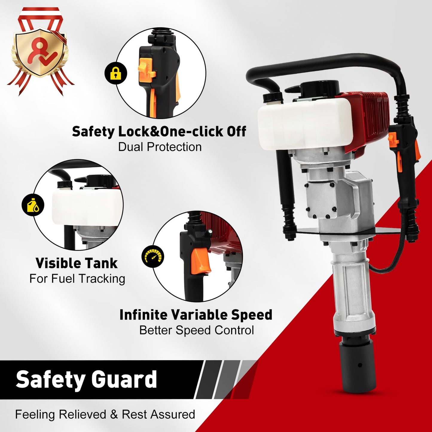 52CC Gas Powered T Post Driver 2 Stroke Pile Driver Hammer Fence Post Driver Gas Piledriver Gasoline Powered T-Post Driver Gas Post Driver Single Cylinder Air-Cooling Engine with 2 Post Driving Head