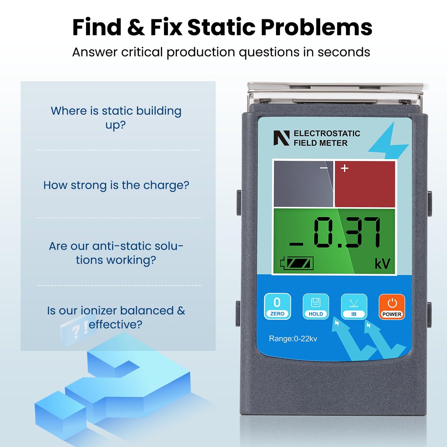 NEWTRY FMX-003 Static Meter 0~20KV Electrostatic Field Meter ESD Test Meter 0~200V Ion Balance Tester for Electronics & Manufacturing & Laboratory