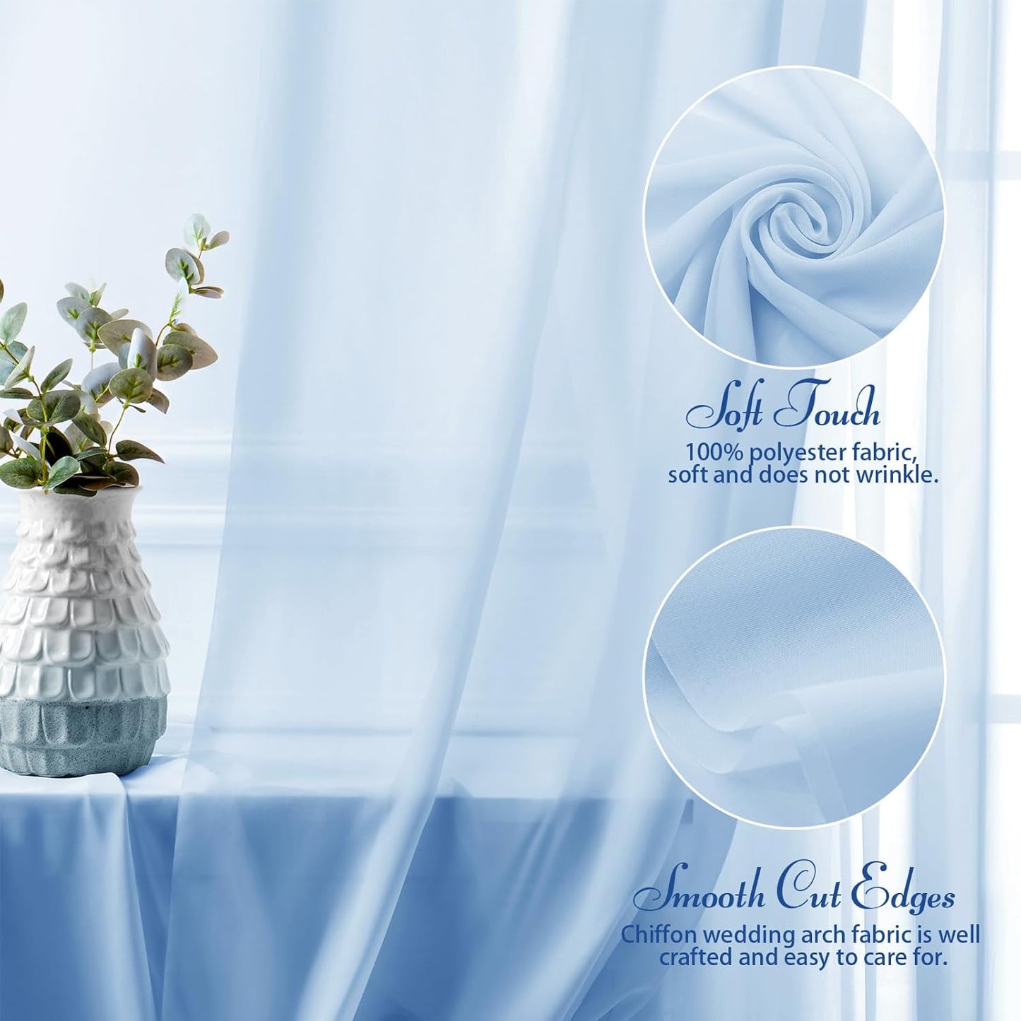 SiinvdaBZX 2 30" 20Ft Panels Wedding Arch Draping Fabric x Light Blue Sheer Chiffon Fabric Outdoor Extra Long