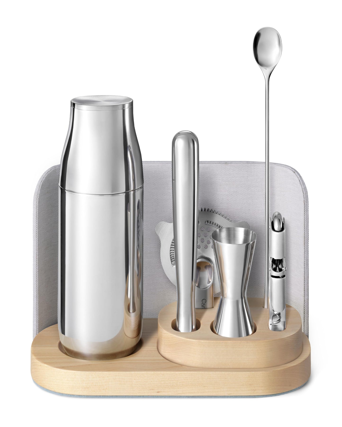 Caraway 9-Piece Complete Bar Set - Cocktail Shaker, Jigger, Muddler, Wine Key, Strainer, Bar Spoon, Storage Organizer, Magnetic Backer - Bartender Accessories - Tools for Home Bartending - Gray