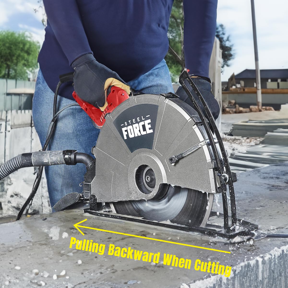 Steel Force KPC 3551 Portable 14" Wet/Dry Electric Corded Circular Concrete Saw/Power Angle Cutter 2600W w/Water Line & Guide Roller (With Blade)