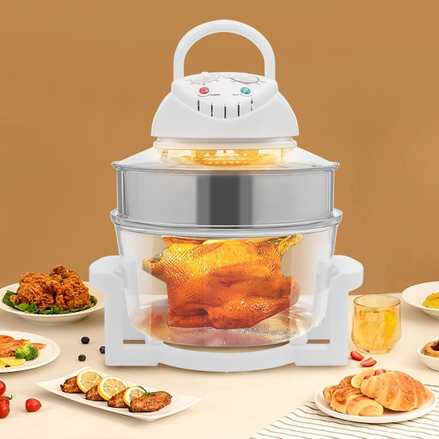 Ageanbri 17L Glass Air Fryer, 360-Degree and 110V Viewable Convection Oven with Adjustable Expansion Ring for Home Use, Oil-Free Cooking，French Fries,Fish,Cake