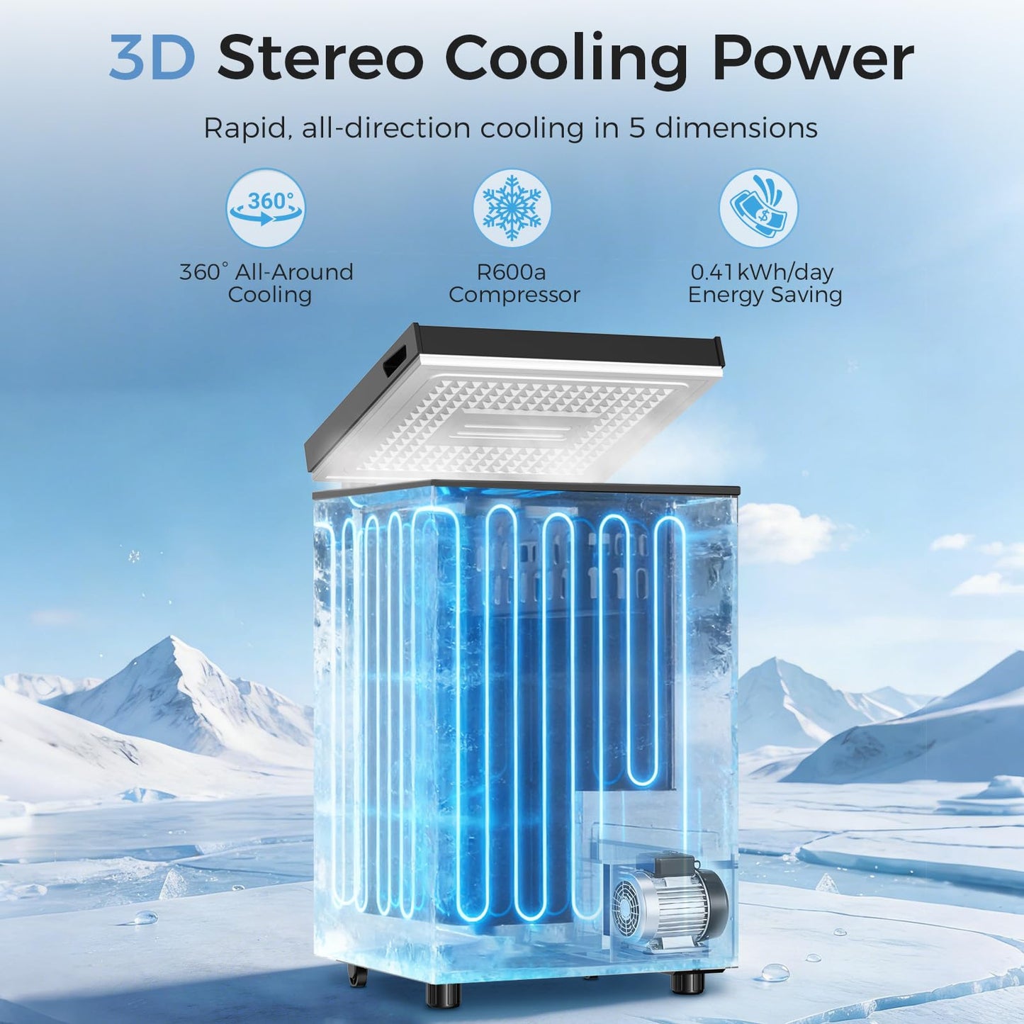 OSTBA 3.5 Cu.Ft Chest Freezer, Compact Deep Freezer with 2 Removable Baskets, Bottom Wheels, 6-Level Temperature Control with Fast Freeze Mode, Energy Saving Quiet Freezer, Black