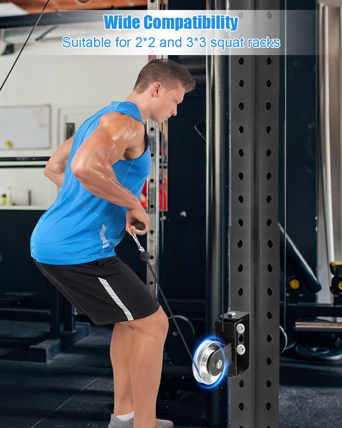 JUFZQO Upgrade Heavy-Duty Cable Pulley System Fit for Squat Racks, Gym Pulley Blocks Fits 2×2 and 3×3 Inch Power Racks, 180° Rack Mounted Swivel Pulley Fit for Home Gyms and LAT Pulley System