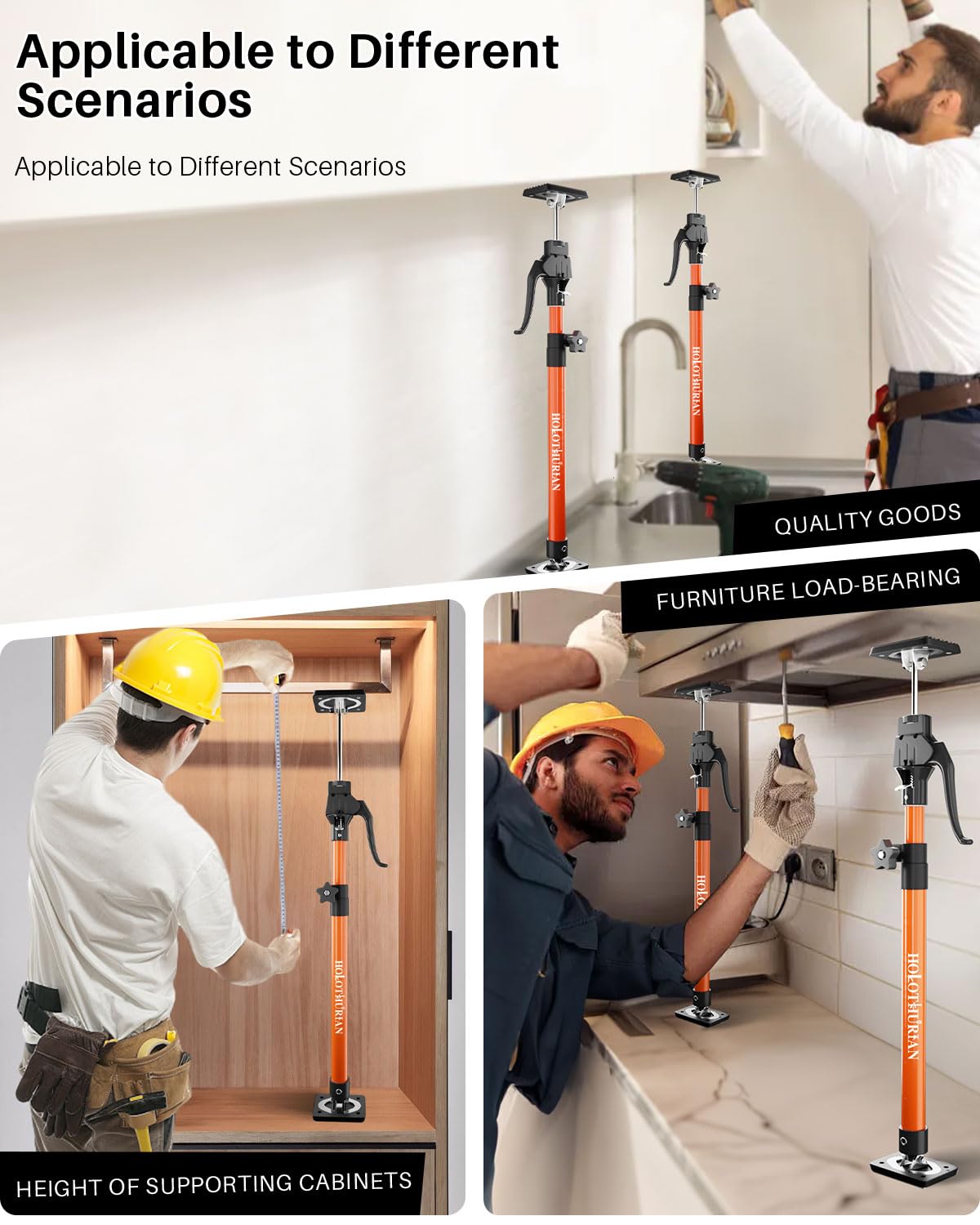 HOLOTHURIAN Cabinet Jack Support Pole,23.6-45.3 inches Third Hand Tools Adjustable Support Pole, 3rd Hand Support System for Upper Cabinet Installation, 200 LB Capacity, 4-Pack