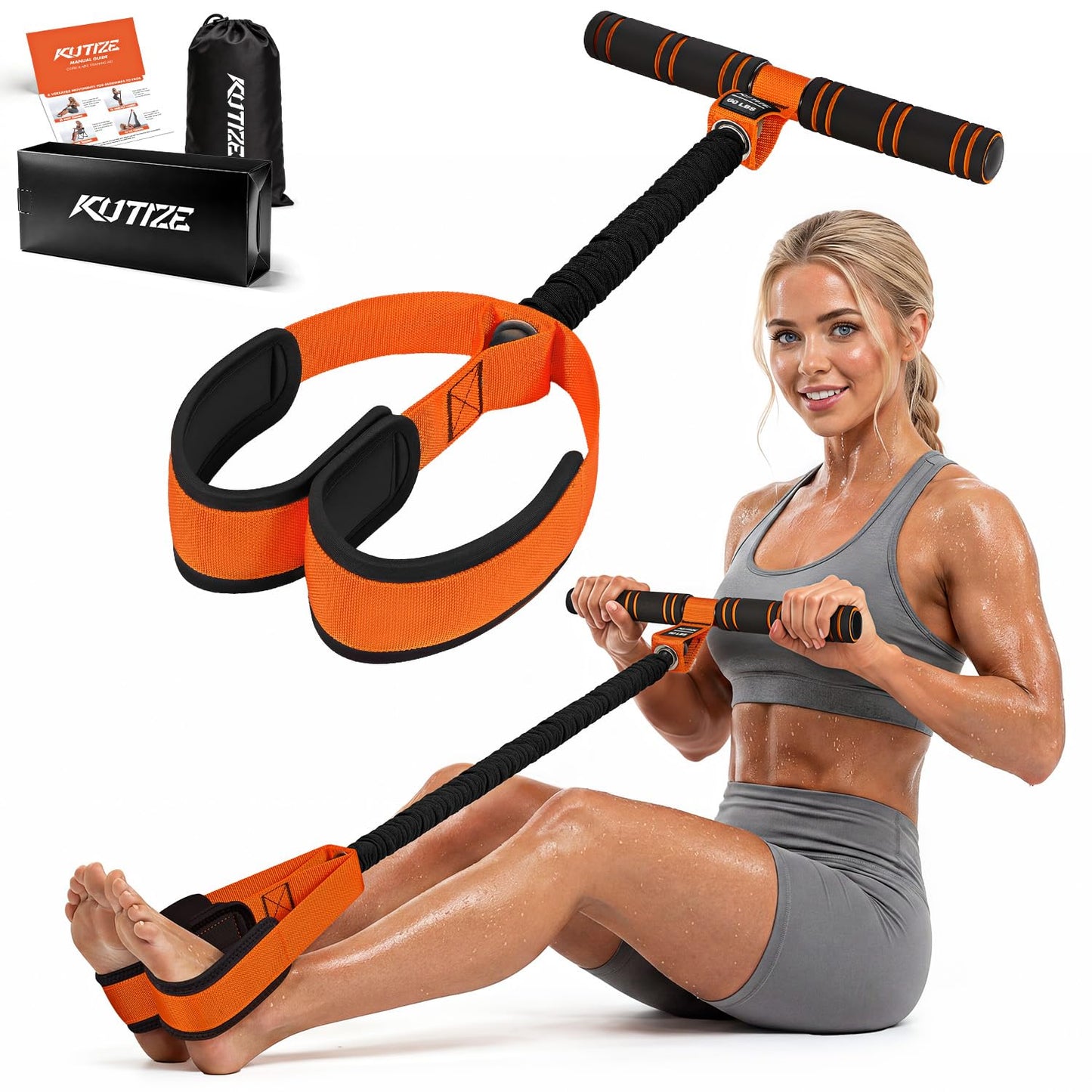 KUTIZE Multifunction Pedal Resistance Band with Handle, Upgraded Exercise Equipment with Soft Foot Pedal for Sit Up & Full-Body Home Gym Workouts, Core/ABS Training, Pilates, Yoga & Physical Therapy