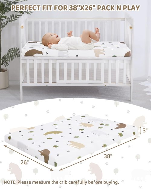 lasoftan Pack and Play Mattress - 38" x 26" Soft Breathable Portable Mattres Waterproof & Washable Perfectly fits Pack n Play