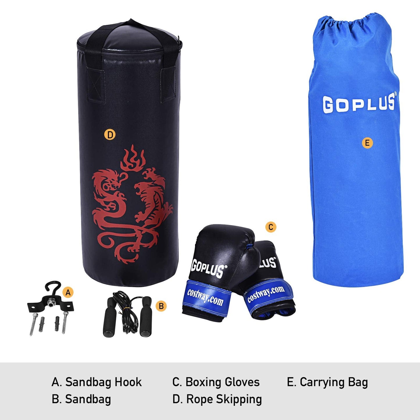Goplus Punching Bag Set with Gloves, 22LBS/ 40LBS Filled Kick Boxing Bag, Rucksack, Jump Rope, Firm Hook, Heavy Bag for Adults MMA Training, Muay Thai, Krav MAGA, Taekwondo, Karate
