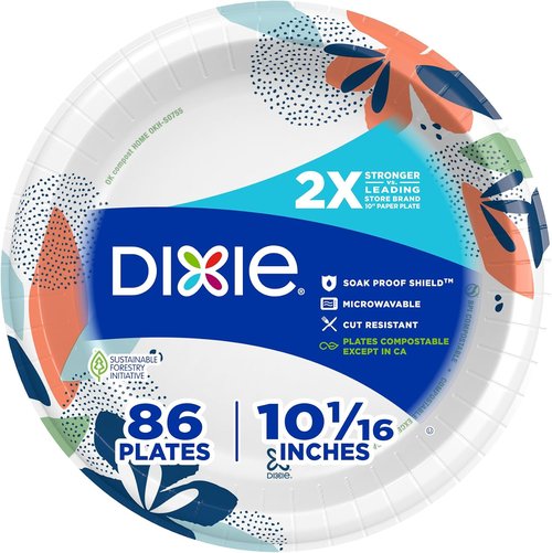 Dixie Large Paper Plates - 10 Inch, 86 Count | 2X Stronger, Microwave-Safe & Soak-Proof Disposable Dinnerware
