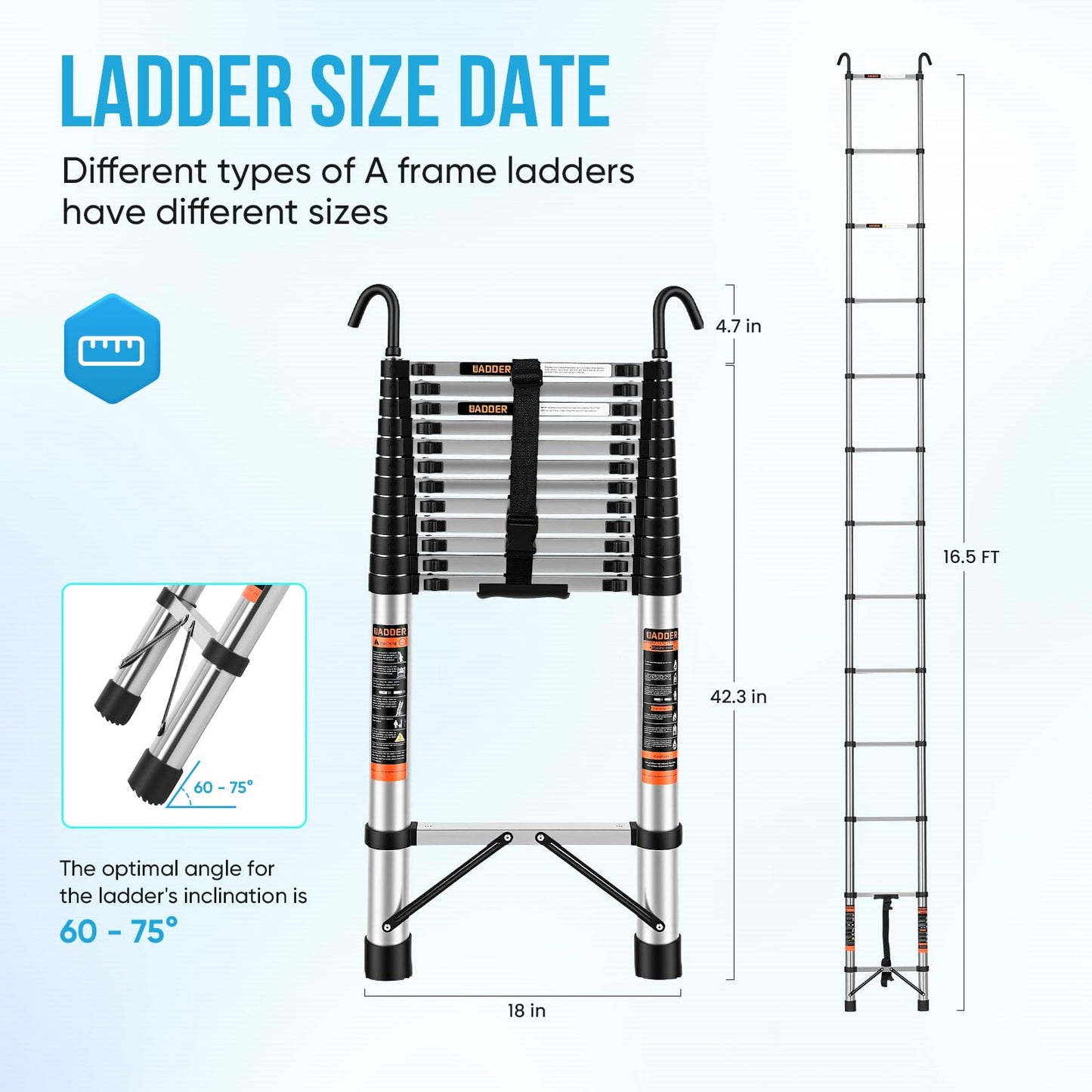 Telescoping Ladder,12.5 FT Extension Ladder w/Hooks, Stabilizers,Wheels, Heavy Duty 330lbs Max Capacity, Collapsible Folding Ladder for Rv,Roof,Outdoor