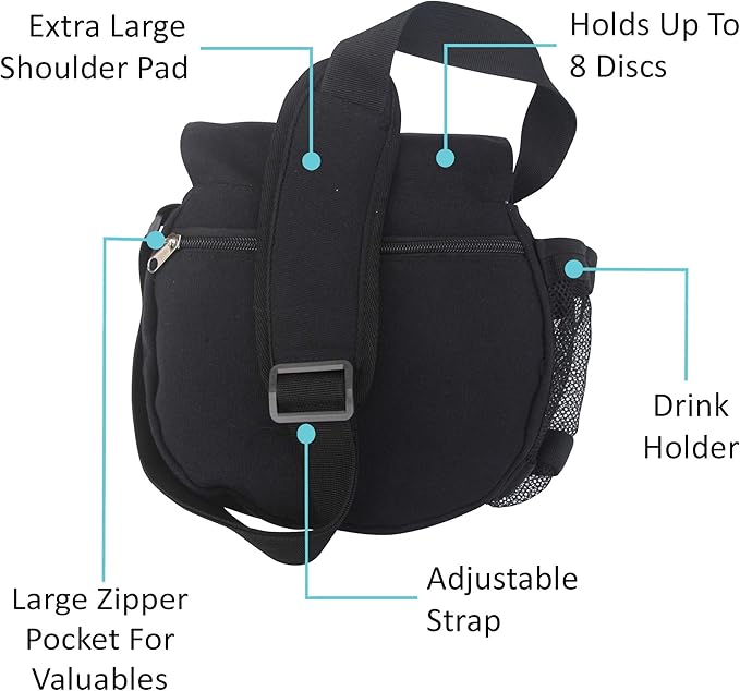 Kestrel Black Disc Golf Bag - Fits 6-10 Golf Discs + Bottle - For Beginner & Advanced Golfers - Extremely Durable Canvas - Frisbee Golf Bag - Small Sling/Shoulder Disc Golf Bag For Men & Women