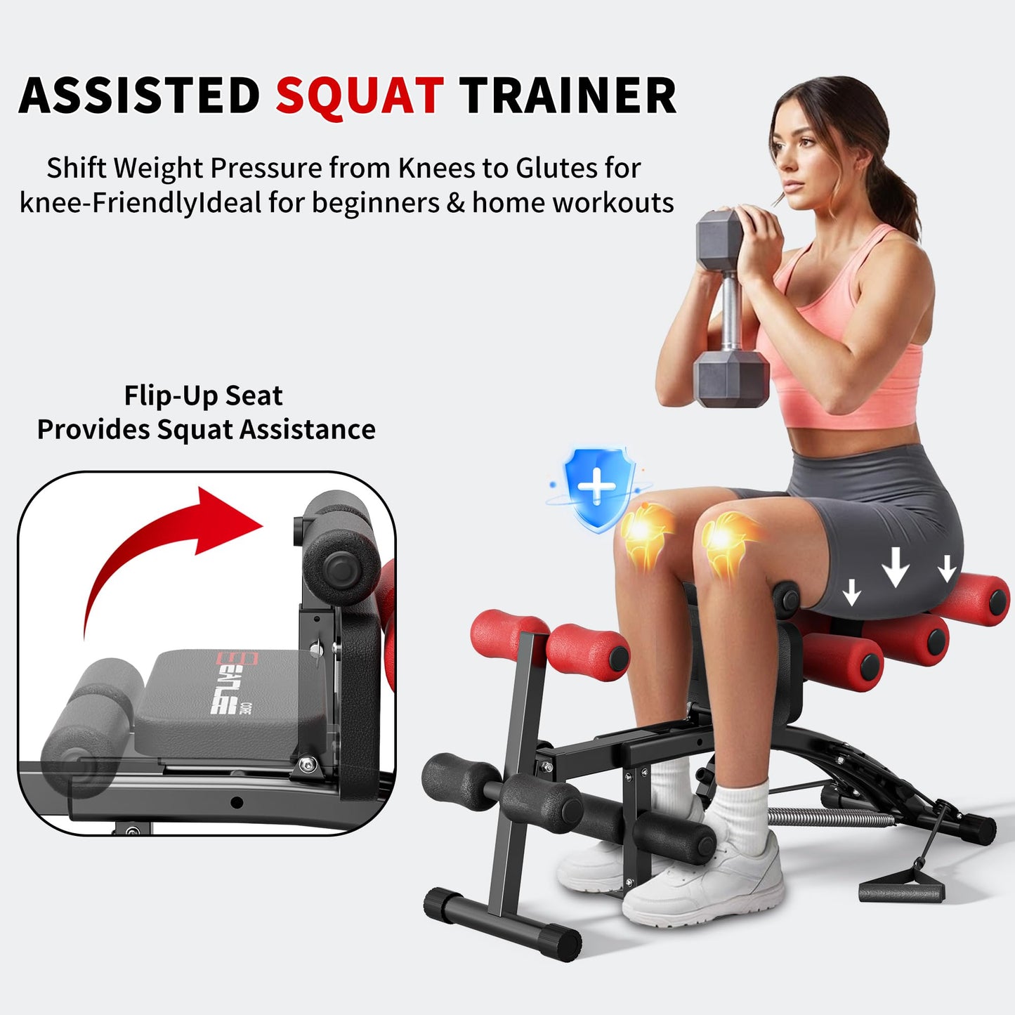 seanleecore Ab Machine with Squat machine, Multi-Functional Adjustable Ab Trainer, Ab Workout Bench for Home Gym, Sit Up Machine for Abdominal & Glutes, Exercise Chair for Full Body Workout