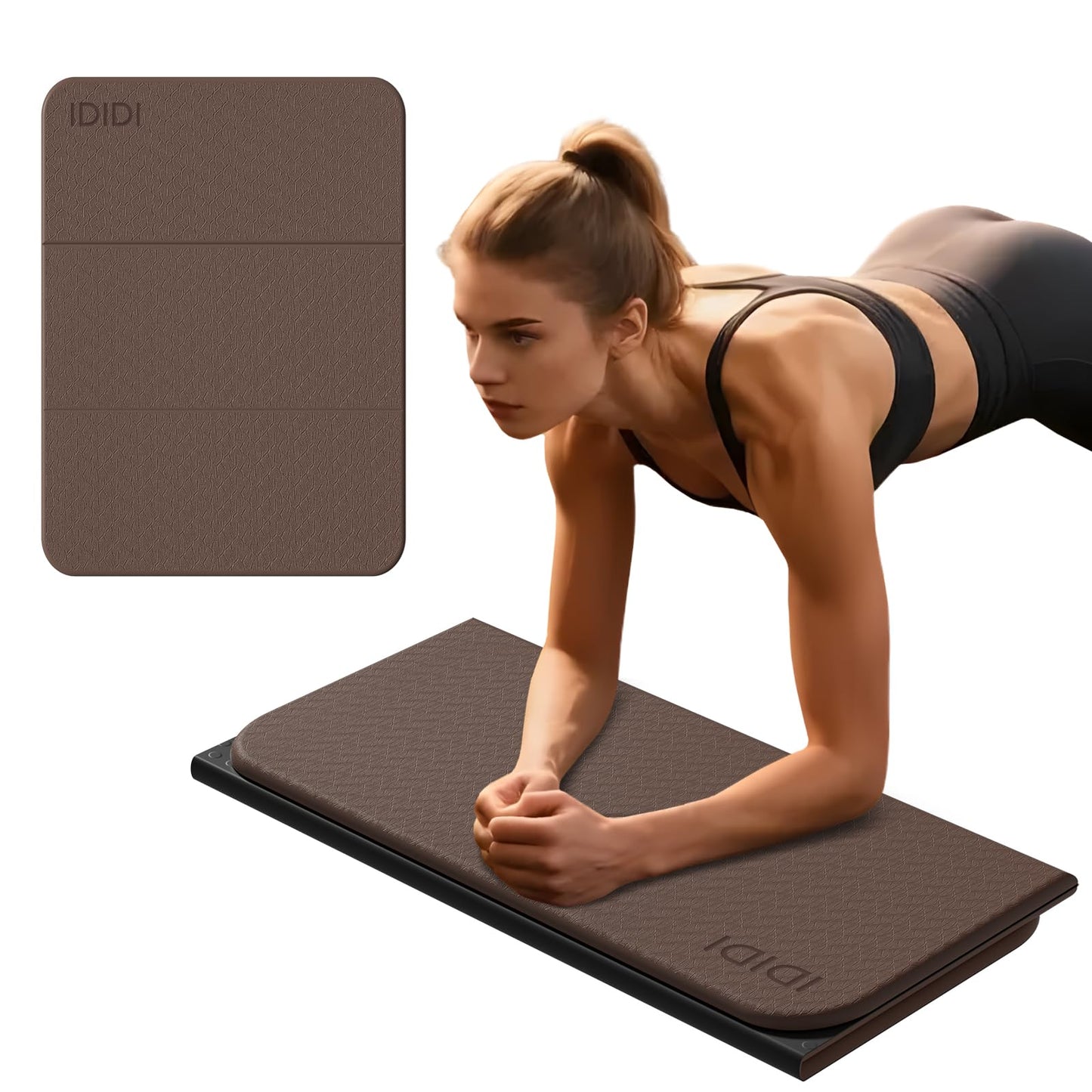 Foldable Exercise & Yoga Pad for Gym or Home Use, 1.2" Thick Eco-Friendly Kneeling Pad & 14"x24" Push Up Mat for Man Woman Kids, Non-Toxic POE Kids Play Mat, Lightweight Gym Cushion for Yoga, Pilates (Dark brown+black)