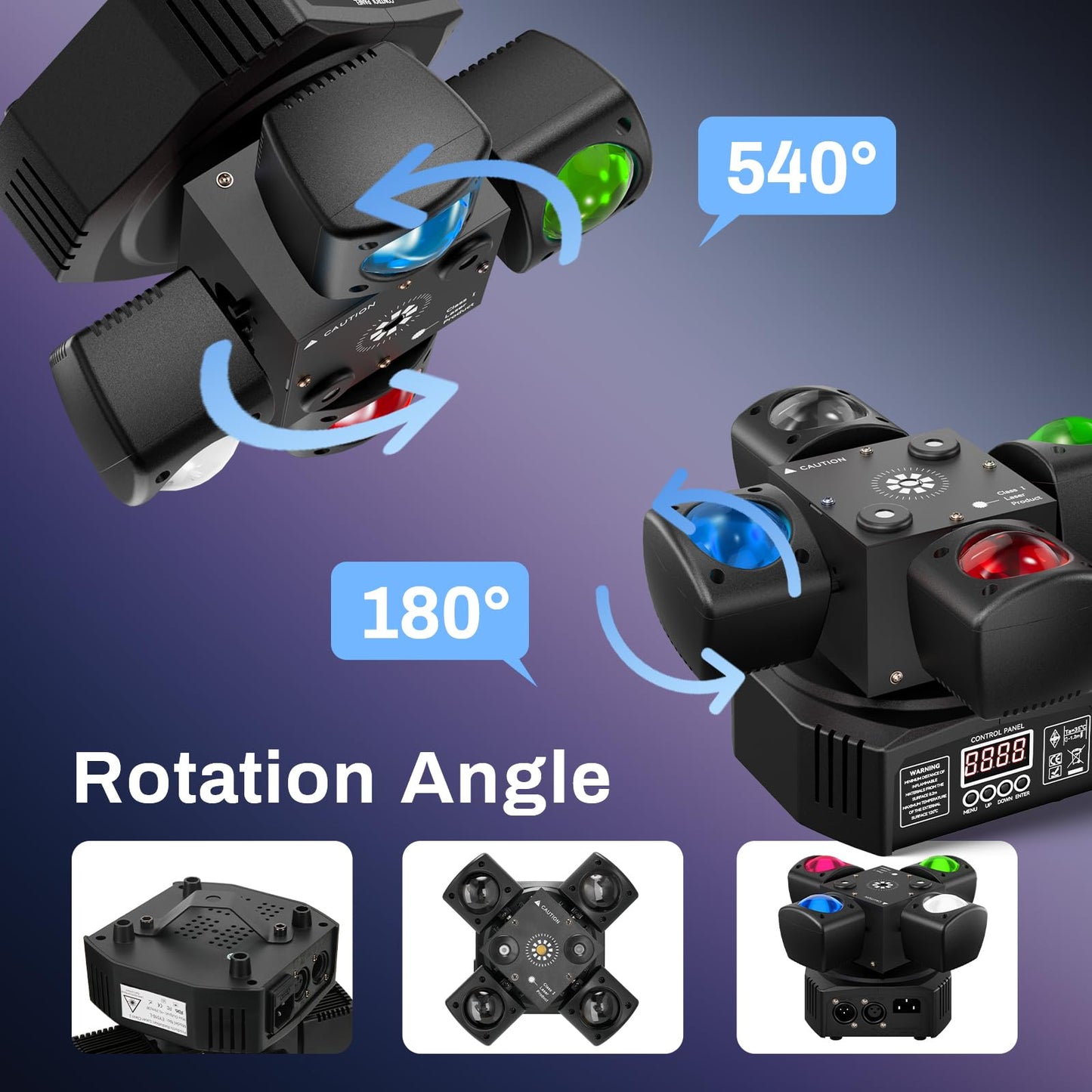 EYTSE Moving Head DJ Lights, 4-in-1 RGBW with DMX-512 & Sound Activated, Stage Light with Red Green Starry, White & Amber Strobe, Perfect Stage Lights for Party Disco Club Wedding Bar
