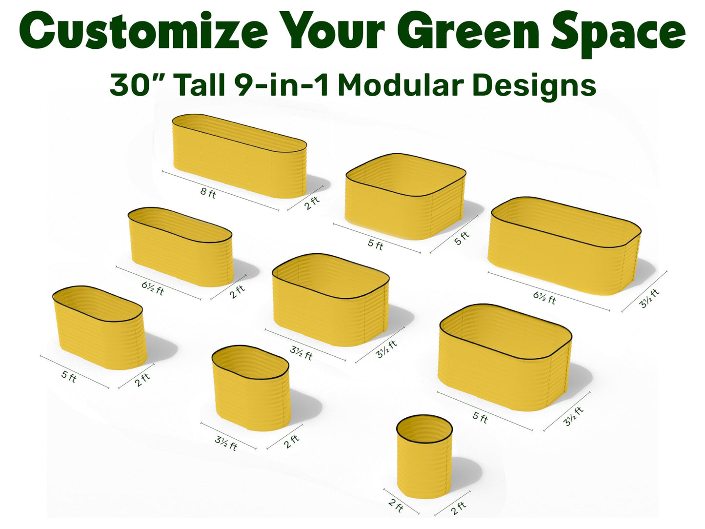 9-in-1 Galvanized Raised Garden Beds Outdoor // 8×2×2.5 ft Modular Planter for Gardening, Vegetables, Flowers // 32" Extra Tall Metal Raised Garden Bed (Yellow) // Patented Design Planter Box