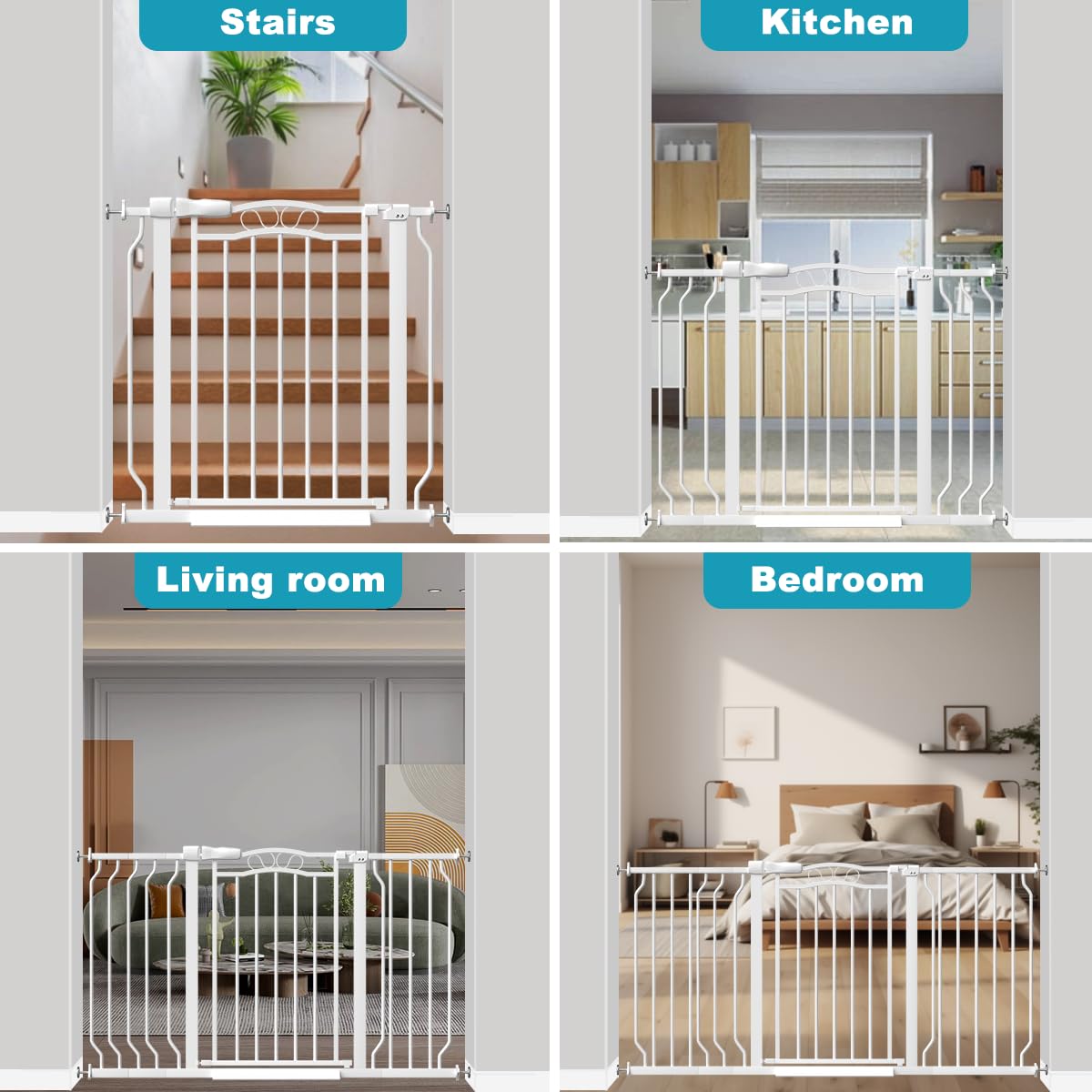 THEYFIRST Extra Wide Baby Gate for Doorways 53.1"-62.6", Pressure Mounted Dog Gates With Door, Child Safety Barrier Walk Thru Indoor, Large Babygate Long for Kids Toddler Pet Outside, 30 In Tall White