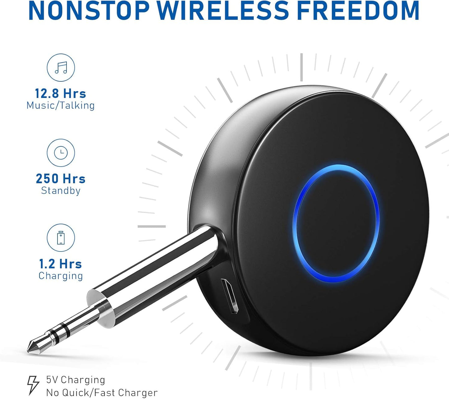 SONRU 3.5mm Bluetooth Aux Adapter for Car, Wireless Audio Receiver, Portable Hands-Free Kit with RCA AUX for Home/Car