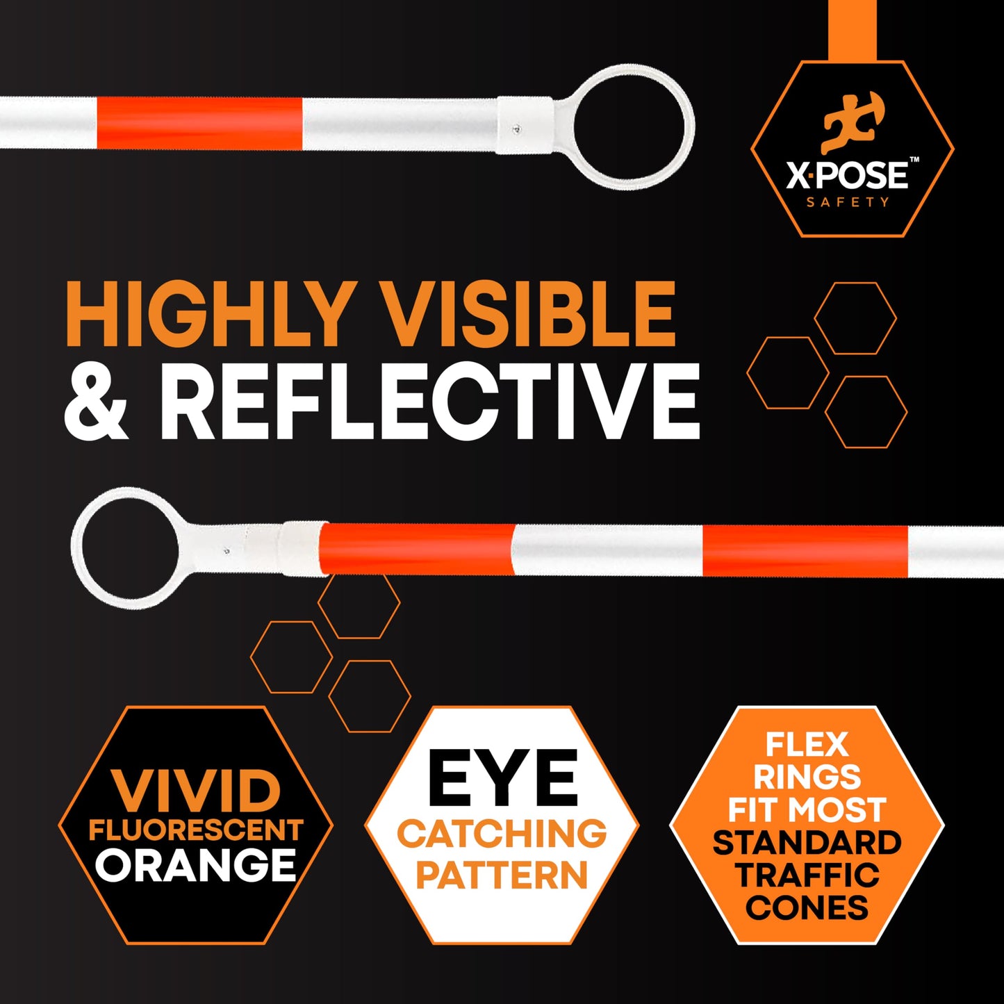 Xpose Safety Reflective Retractable Barrier for Traffic Cones – 6 Pack, Orange/White, Expandable 72″–120″ for Construction, Parking & Crowd Control