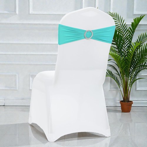 MDS Spandex Chair Sashes - Universal Fit Elastic Stretch Bands with Buckle for Weddings | Aqua Blue, Pack of 150