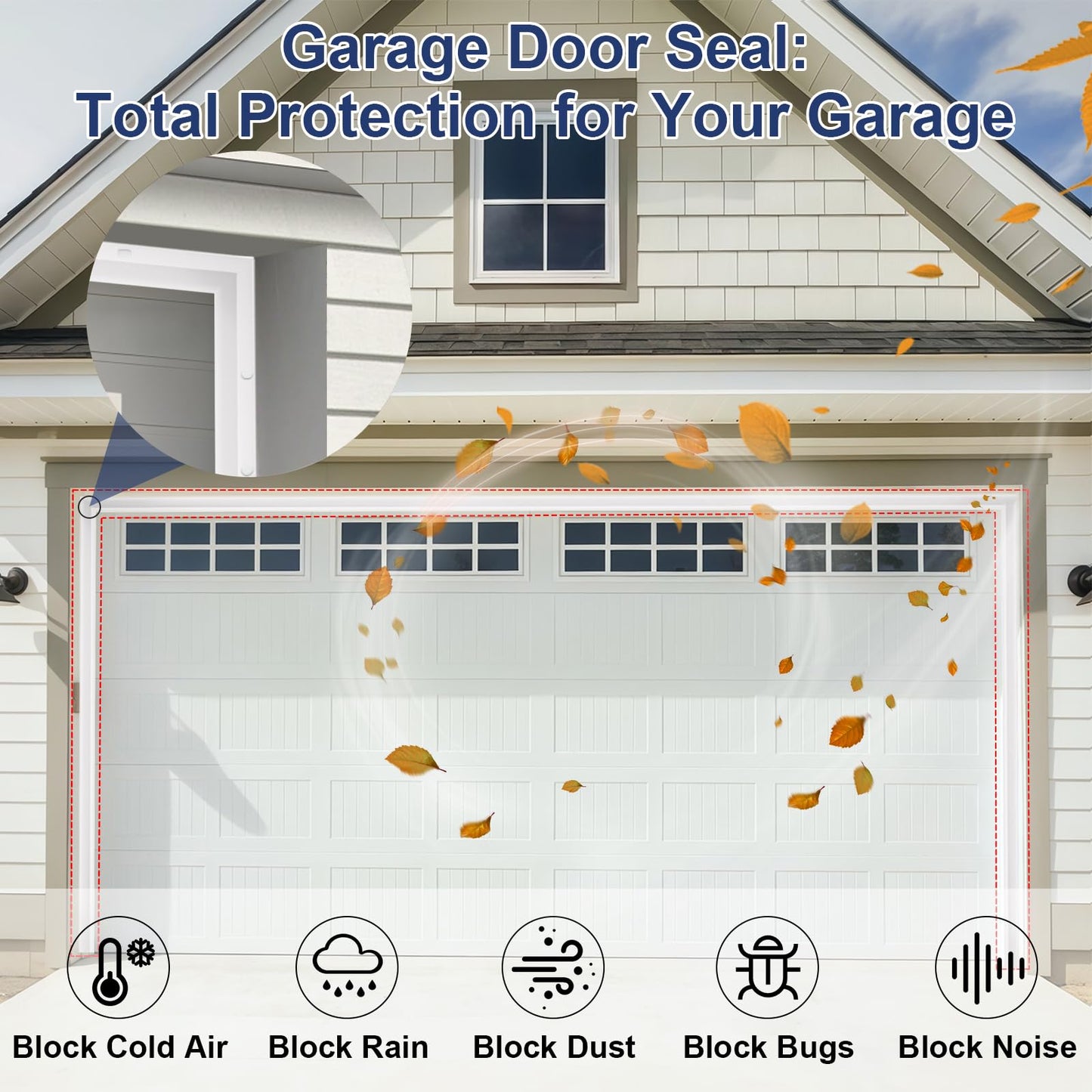 Garage Door Seal Top and Sides, 40 FT Garage Door Weather Stripping Side Seal, Universal Weatherproofing TPE Trim Seals Weather Strip White