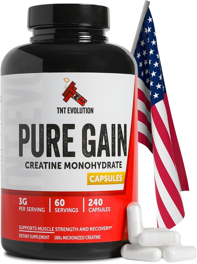 Creatine Monohydrate Capsules – 750mg Capsule for Men & Women – 60 Serving – Pure Micronized Creatine for Strength, Fitness & Sport – 240 Count, Gluten Free Nutritional Supplement