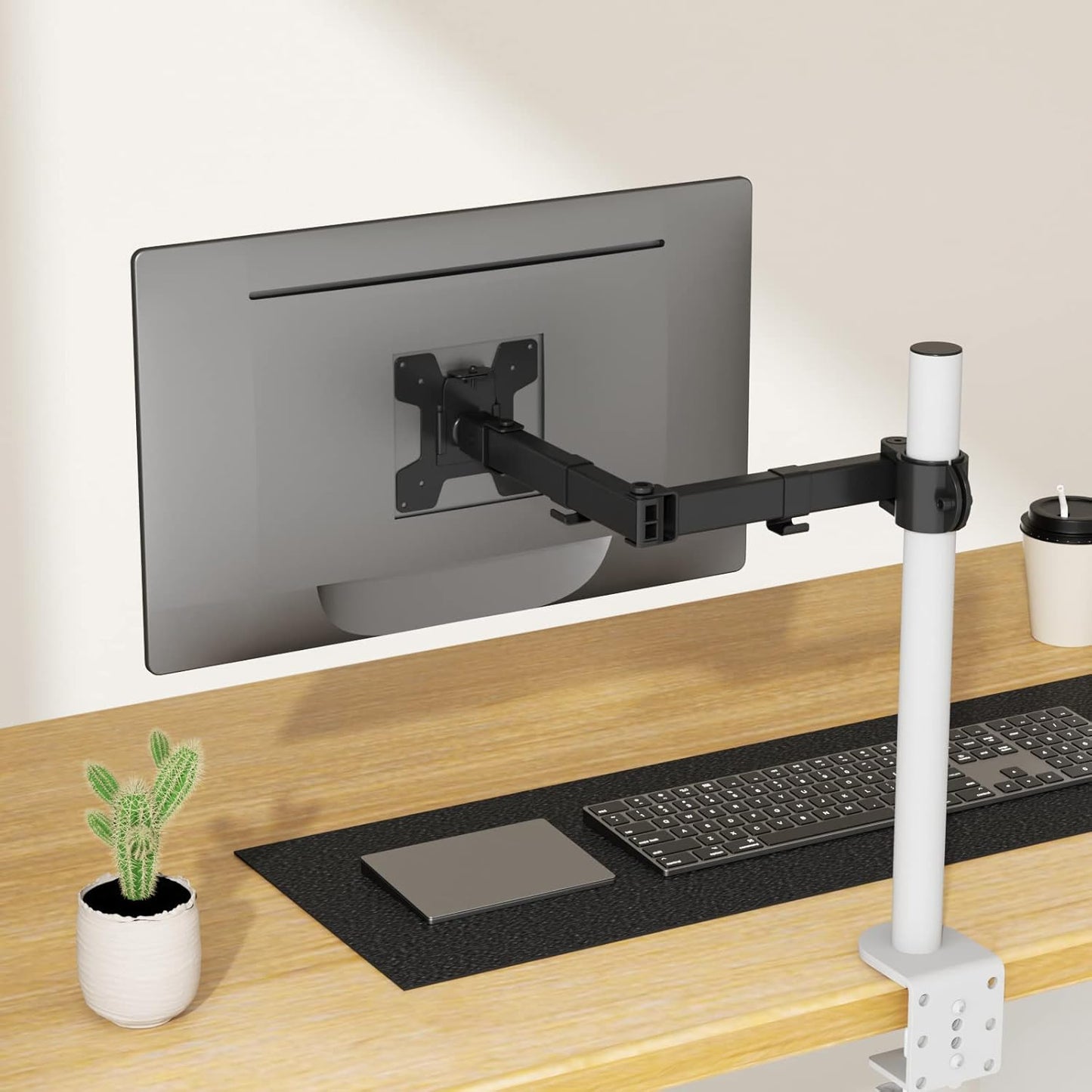 WALI (001ARM), Single Monitor Arm, Fully Adjustable Pole Mount Bracket for Monitor Mounting System Black