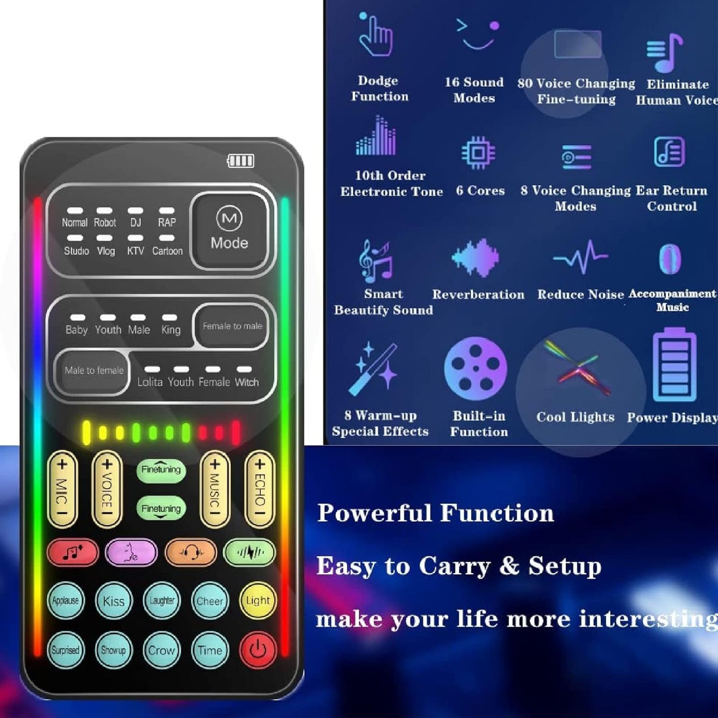 Ejoyous 8 3.5mm Portable Voice Changer, ABS Handheld Portable Multifunctional Sound Disguiser with Sound Effects