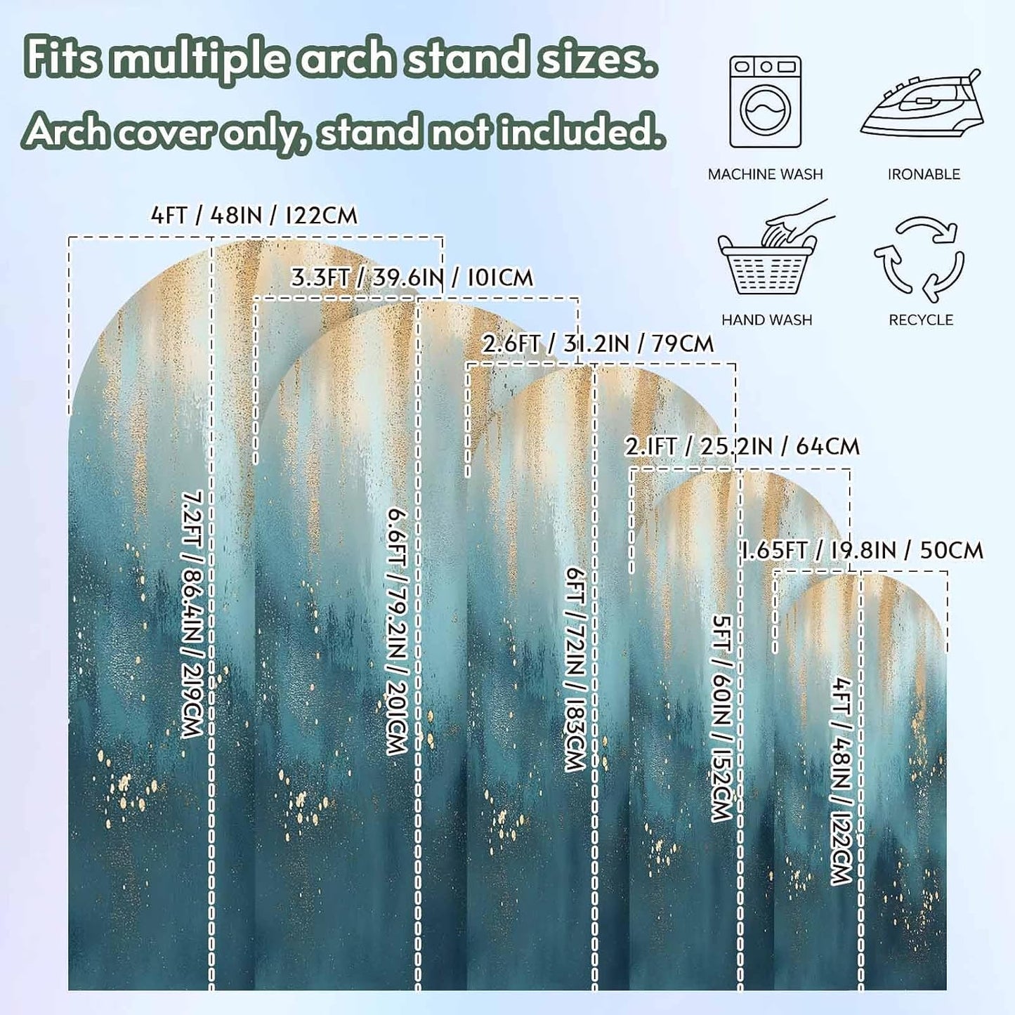 Jnbasdffb 7.2 Turquoise Gold Geometric Wedding Arch Cover,Stretchy Spandex Arch Backdrop Stand Covers FT,Modern