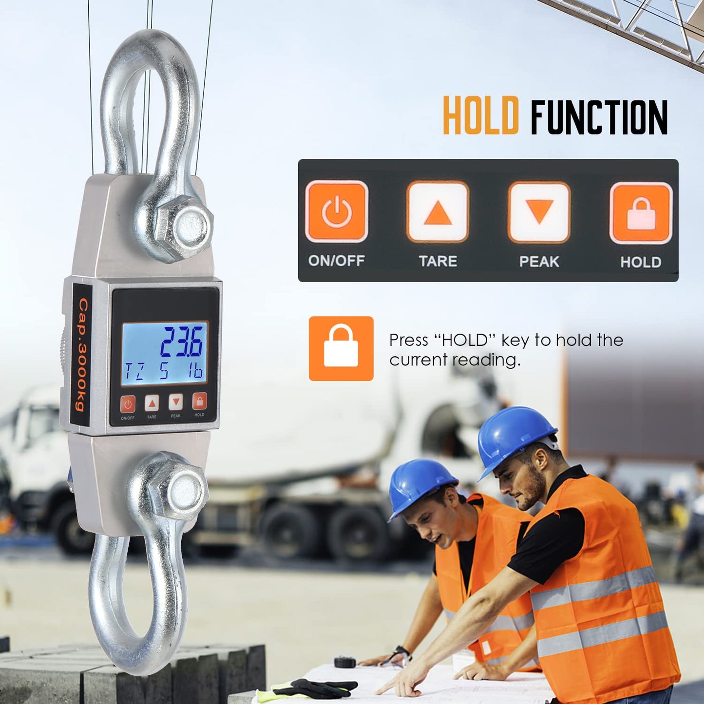 Bonvoisin Digital Crane Scale 11000lb Hanging Scale Heavy Duty Industrial Hanging Weight Scale (11000lb/5000kg)