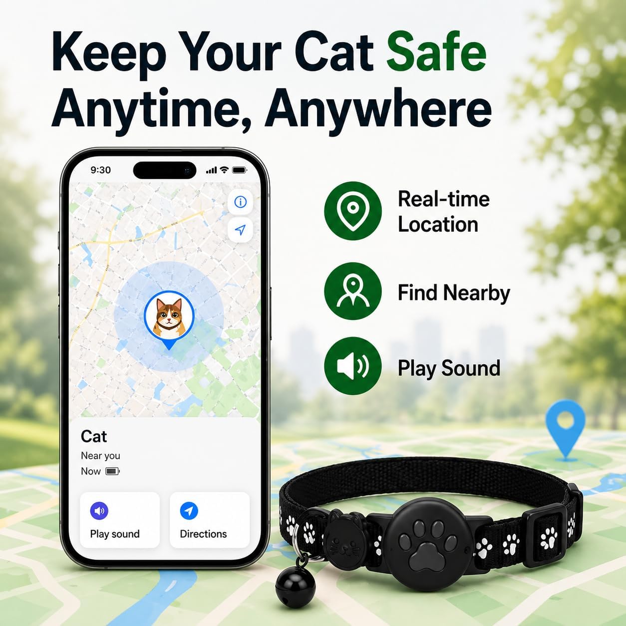 JNLIK Pet Tracker,GPS Collar for Cats (Android Only) Smart tag,Waterproof Compatible with Google Find My,No Monthly