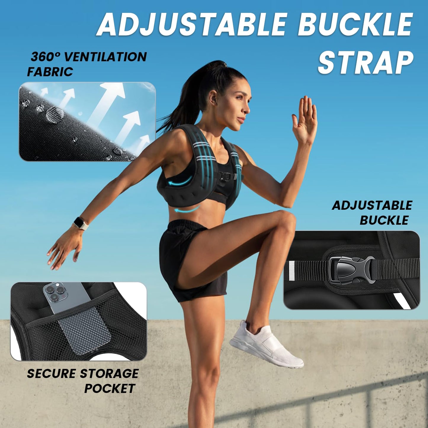 KUKZO Weighted Vest for Women Men 6LB Body Weight Vest with Reflective Stripes for Running,Walking,Workout,Strength Training,Weight Loss
