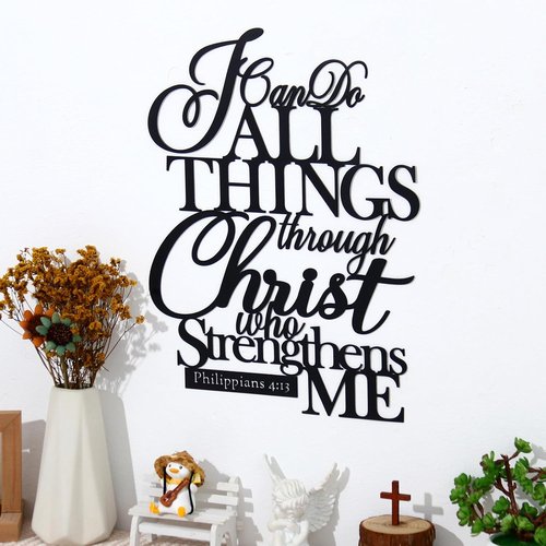 KOYILTD Metal Wall Decor - "I Can Do All Things Through Christ" Christian Scripture Art | Large Black Design (14.9x11.2 in)