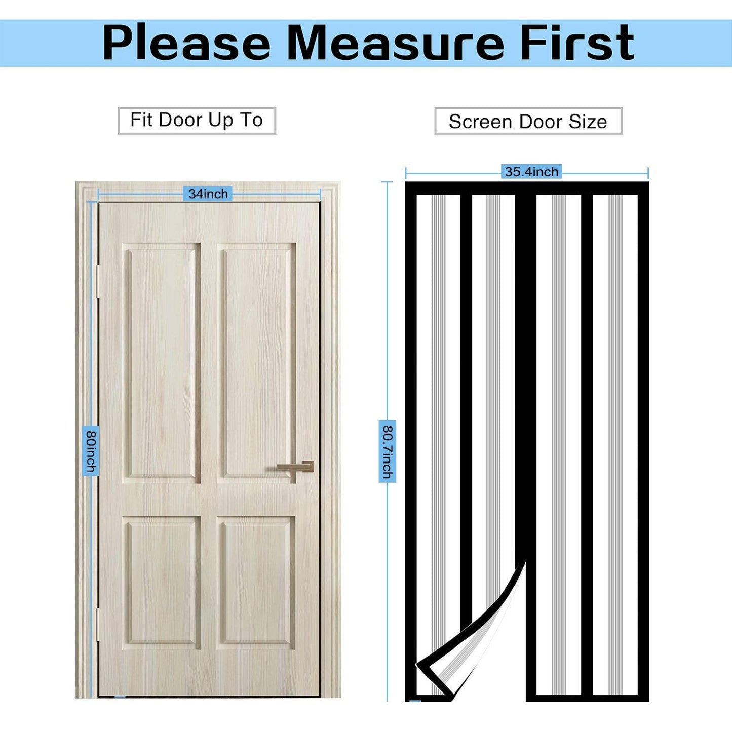 Insulated Door Curtain, Magnetic Thermal Door Cover Screen Door Self-Closing Privacy Magnetic Screen Door Hands Free for Patio, Kitchen, Bedroom, Air Conditioner Room, Fits Doors up to 34" x 80",Black