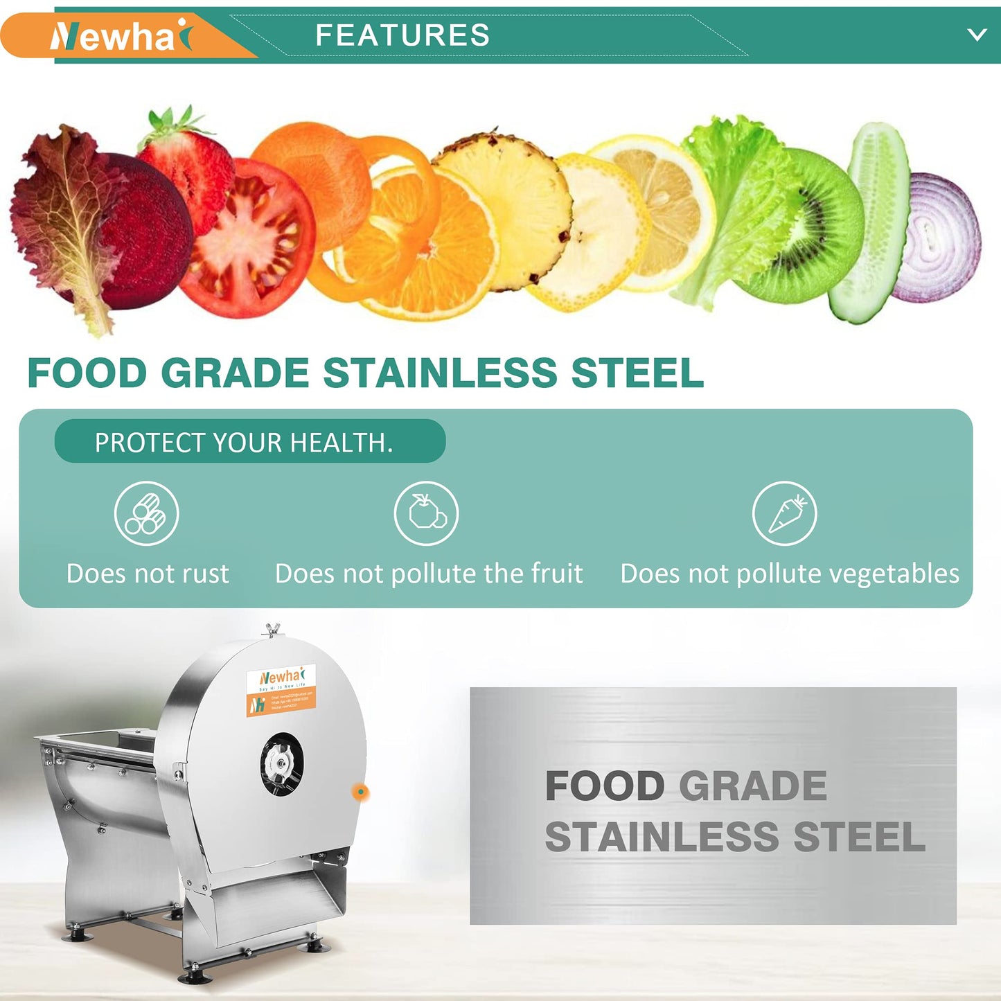 Newhai 0-10mm Commercial Onion Slicer Potato Chips Sweet Potato Tomato Slicing Machine Electric Cabbage Shredder Machine Vegetable Fruit Processor 0-0.4’’ Stainless Steel